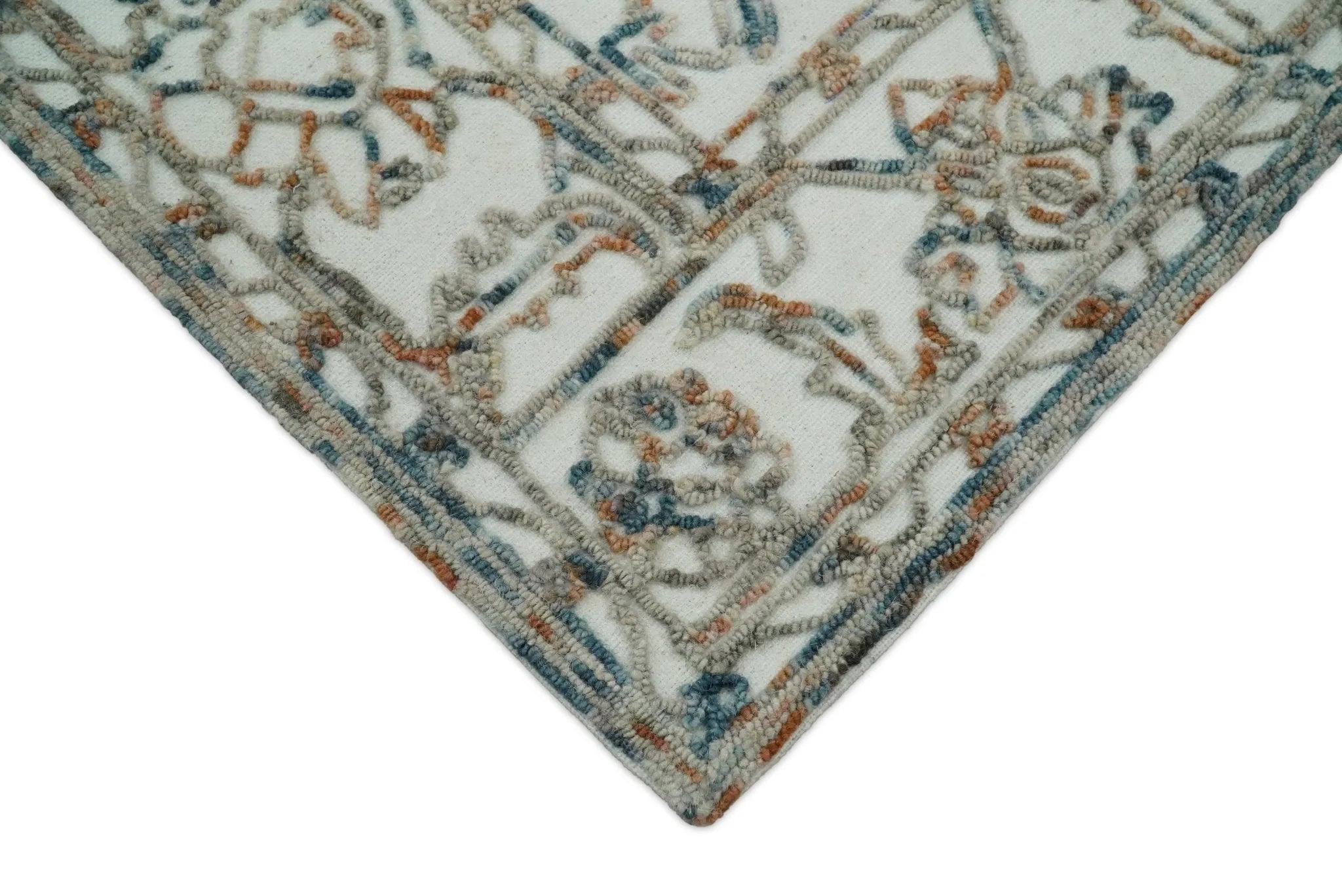 5x8 Hand Hooked Beige Wool Textured Loop Area Rug | GAR11