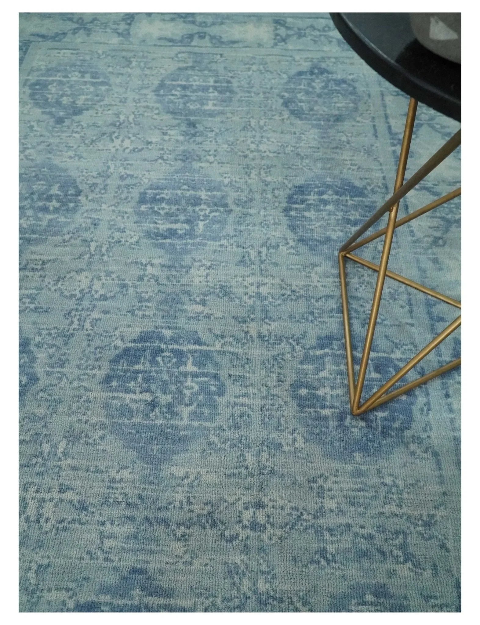 5x8 Ivory and Blue Traditional Ikat design Hand Tufted Wool Area Rug - The Mayfair Hall