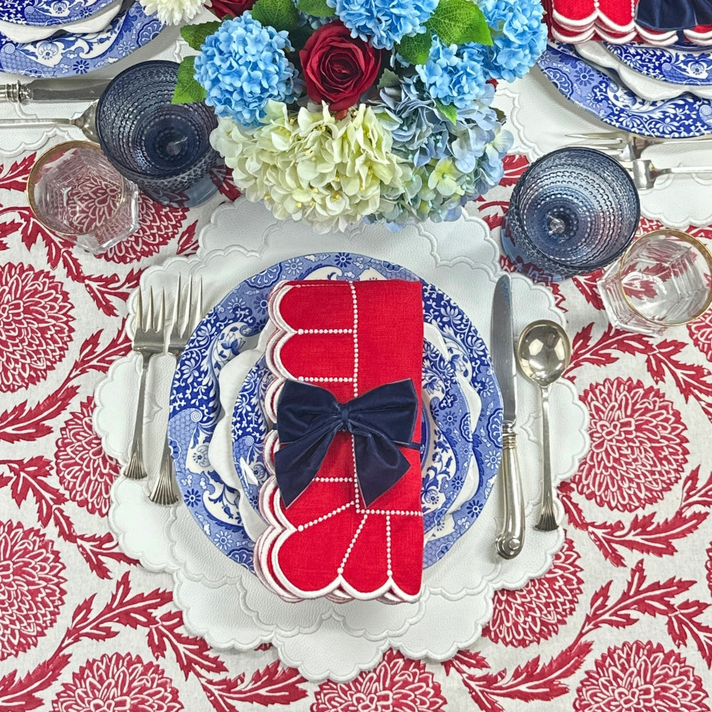 100% Linen - Studio Collection: Pippa Napkin - Red/White (Set of 4)