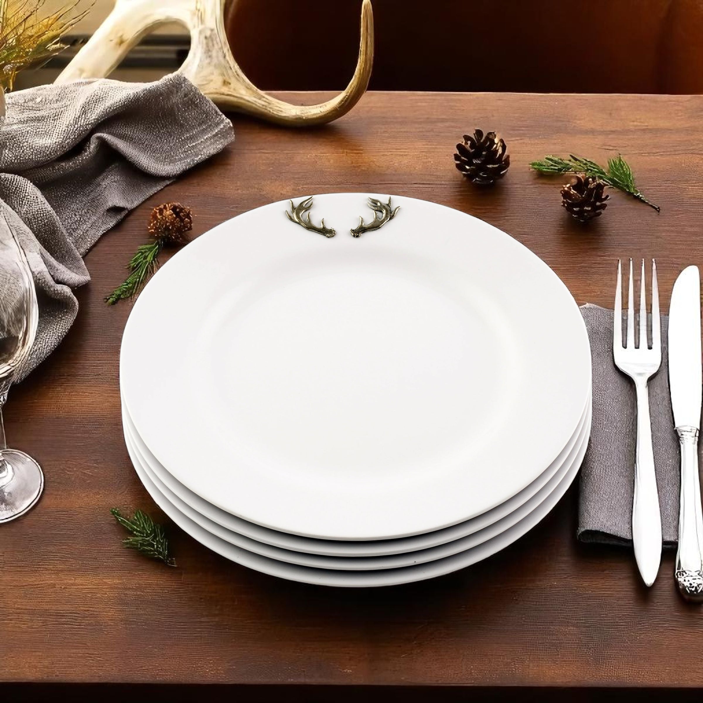 Elk / Deer Antlers Melamine Lunch Plates - Set of 4