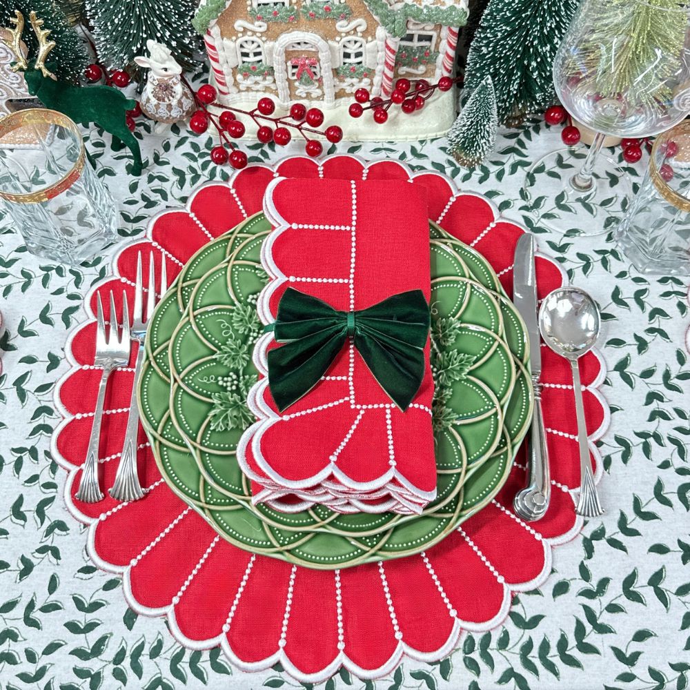 100% Linen - Studio Collection: Pippa Napkin - Red/White (Set of 4)