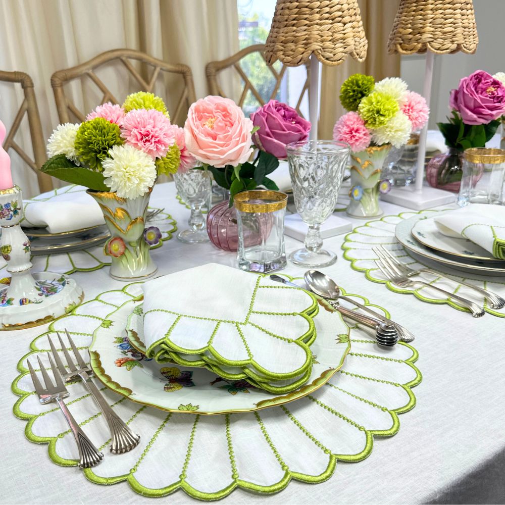 100% Linen - Studio Collection: Pippa Placemat - White/Green (Set of 4)
