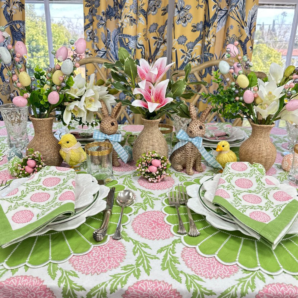 Pink and Green, Flowers & Vines - Napkin (Set of 4)