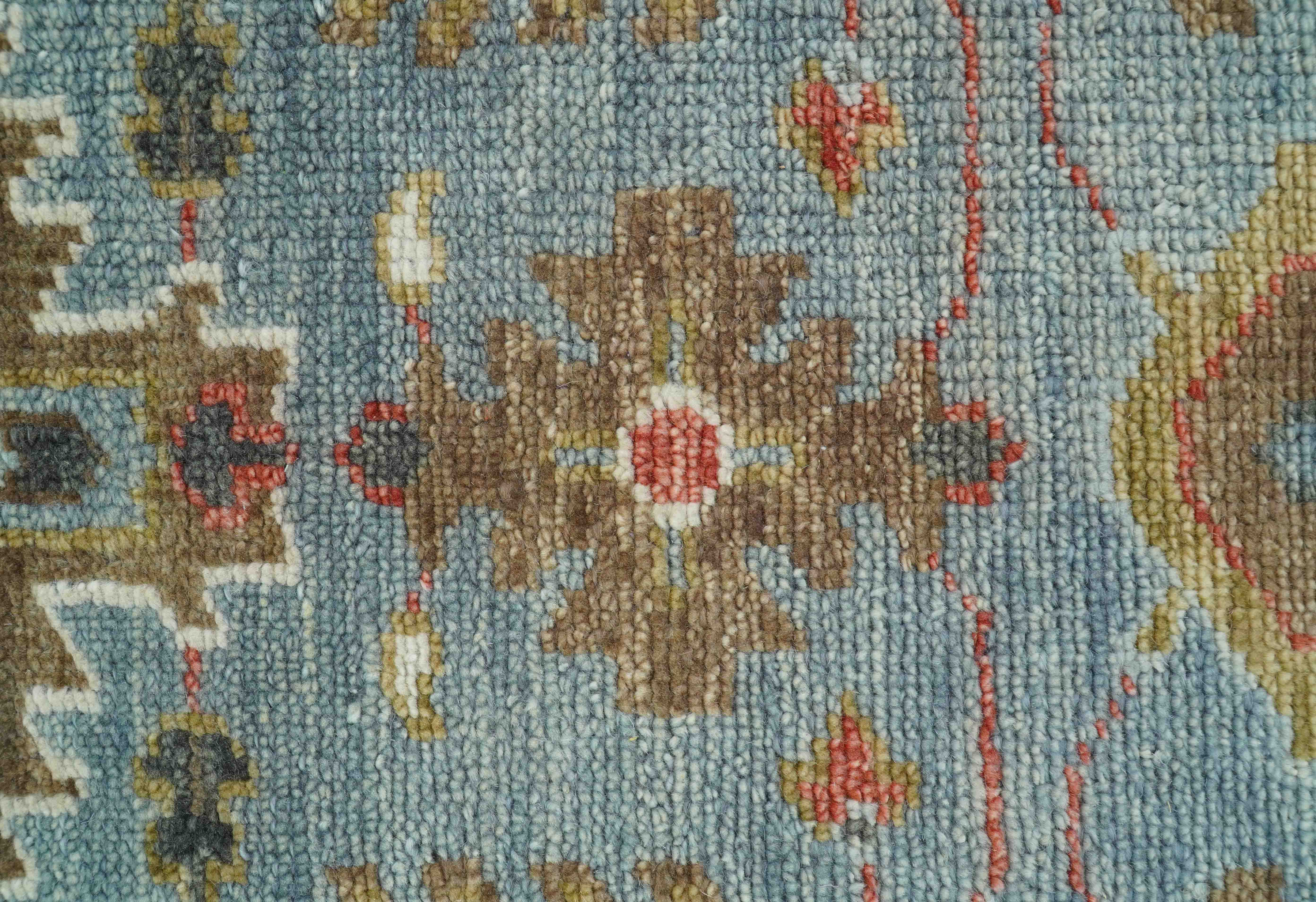 Custom Made Blue And Beige Traditional Hand Knotted Wool Area Rug