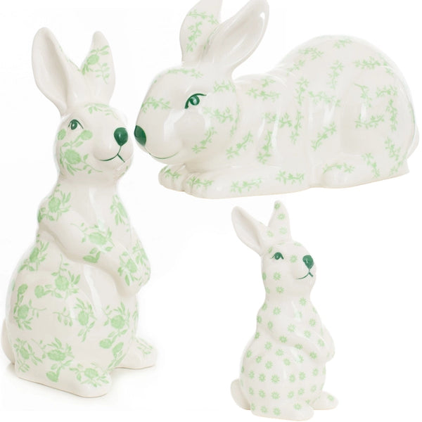 Green-White Porcelain Bunnies - Set of 3 - The Mayfair Hall