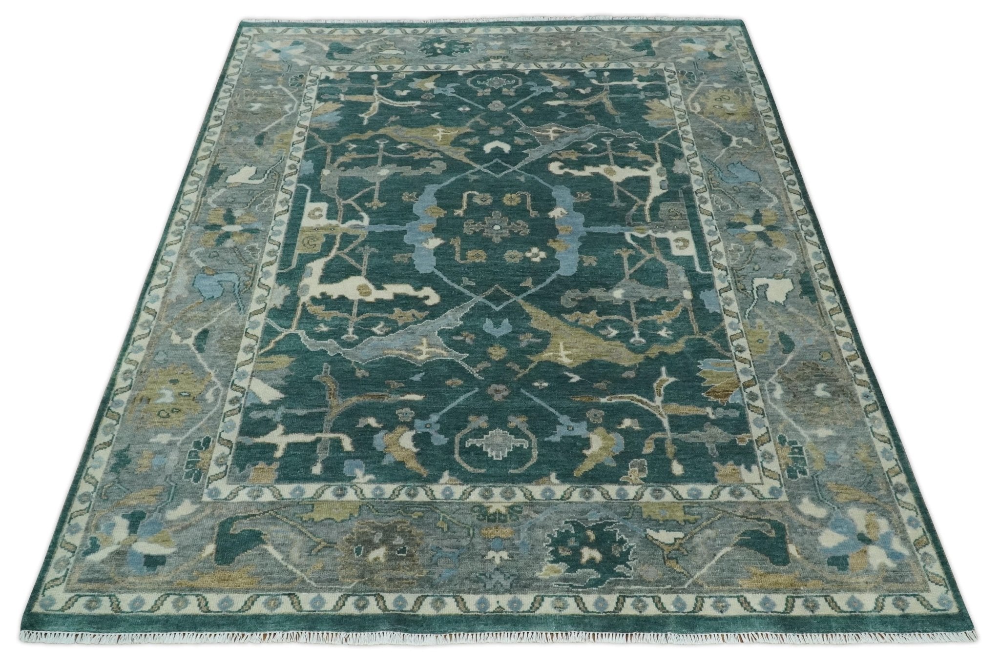 6x9, 8x10, 9x12, 10x14 and 12x15 Hand Knotted Oriental Oushak Green and Gray Wool Area Rug | TRDCP1077 - The Rug Decor