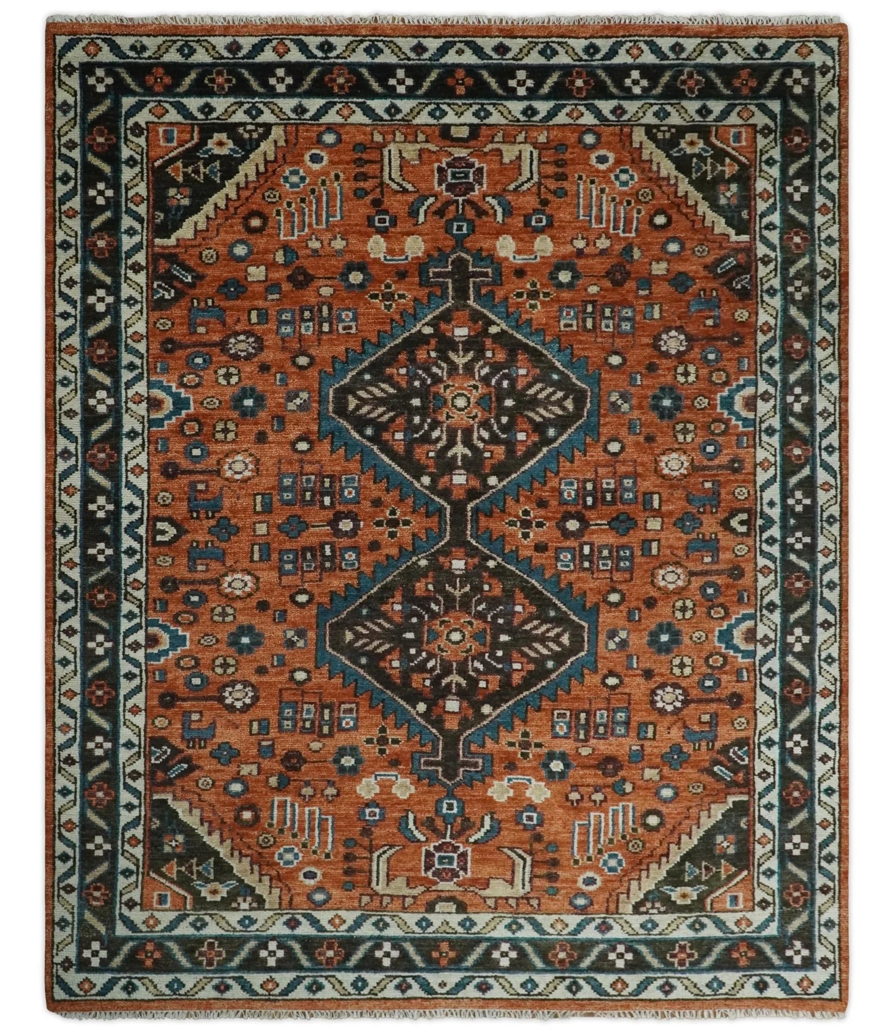 Rust, Ivory, and Brown Oriental Traditional Hand knotted Multi Size Area Rug