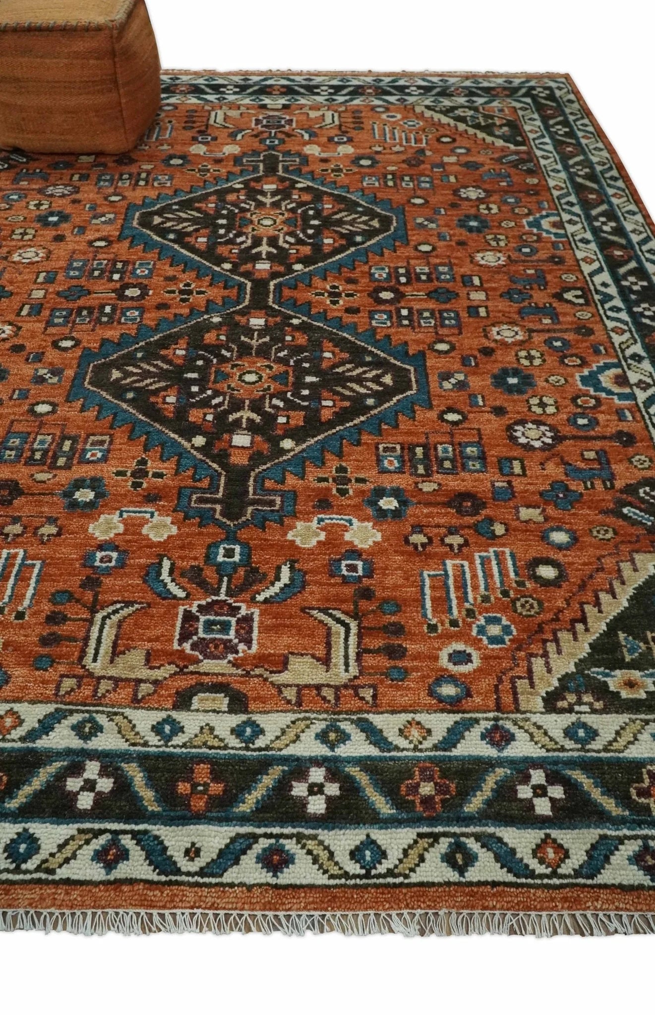 Rust, Ivory, and Brown Oriental Traditional Hand knotted Multi Size Area Rug
