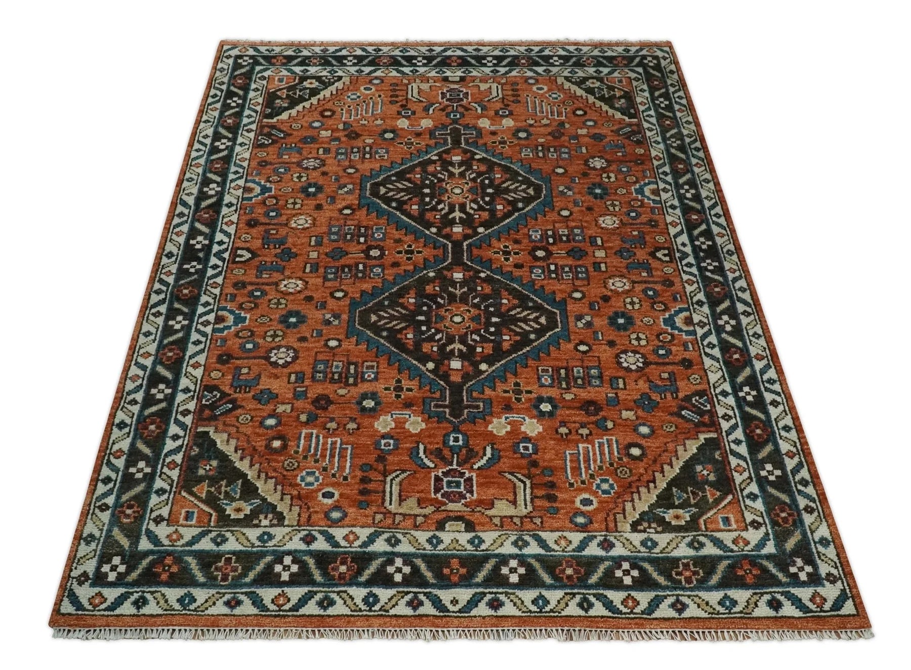 Rust, Ivory, and Brown Oriental Traditional Hand knotted Multi Size Area Rug