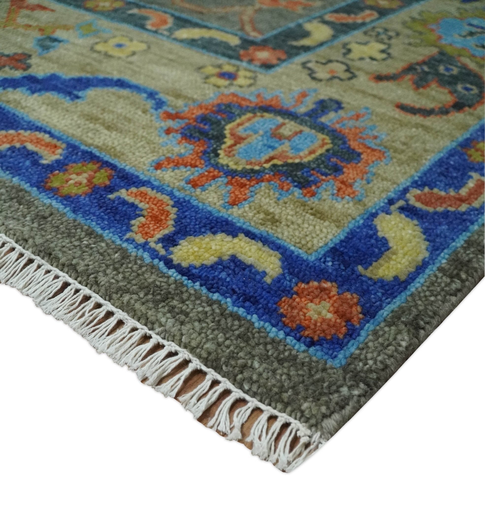 6x9, 8x10, 9x12, 10x14 and 12x15 Wool Traditional Persian Gray and Beige Vibrant Colorful Hand knotted Oushak Area Rug | TRDCP1073 - The Rug Decor