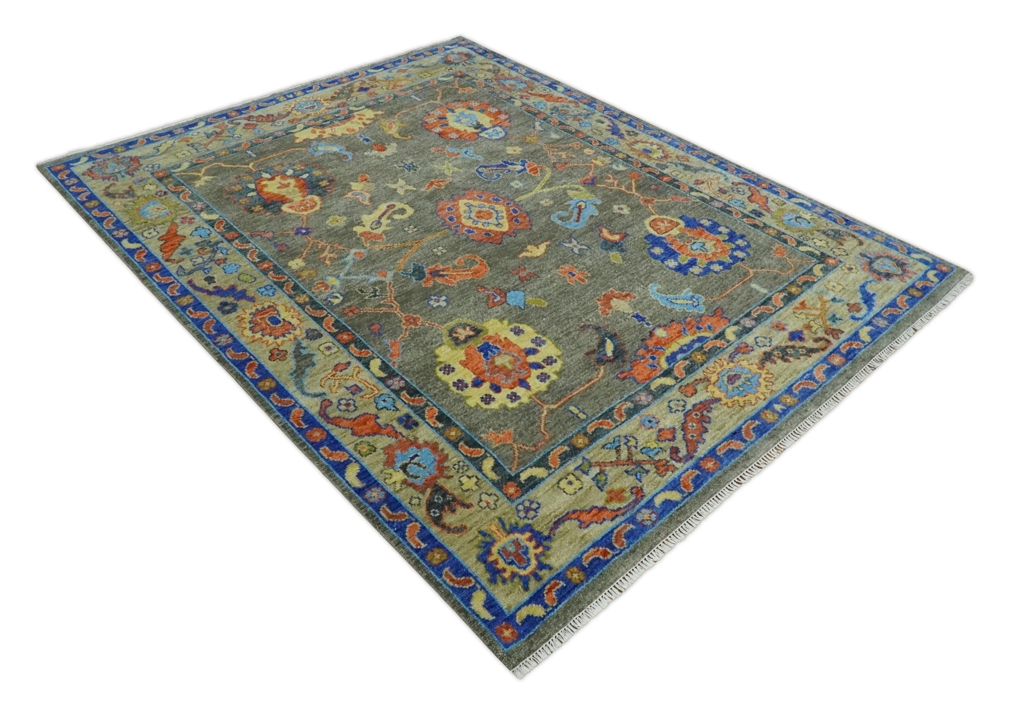 6x9, 8x10, 9x12, 10x14 and 12x15 Wool Traditional Persian Gray and Beige Vibrant Colorful Hand knotted Oushak Area Rug | TRDCP1073 - The Rug Decor