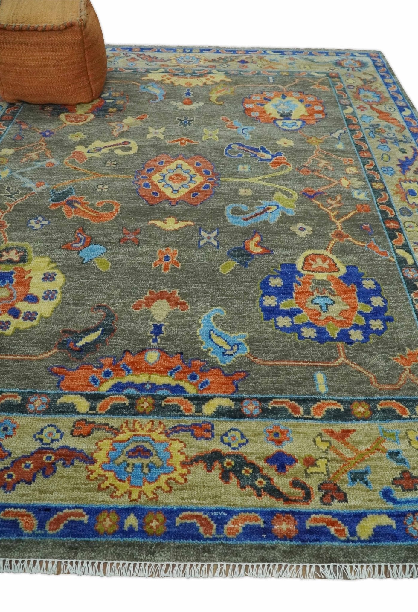 6x9, 8x10, 9x12, 10x14 and 12x15 Wool Traditional Persian Gray and Beige Vibrant Colorful Hand knotted Oushak Area Rug | TRDCP1073 - The Rug Decor