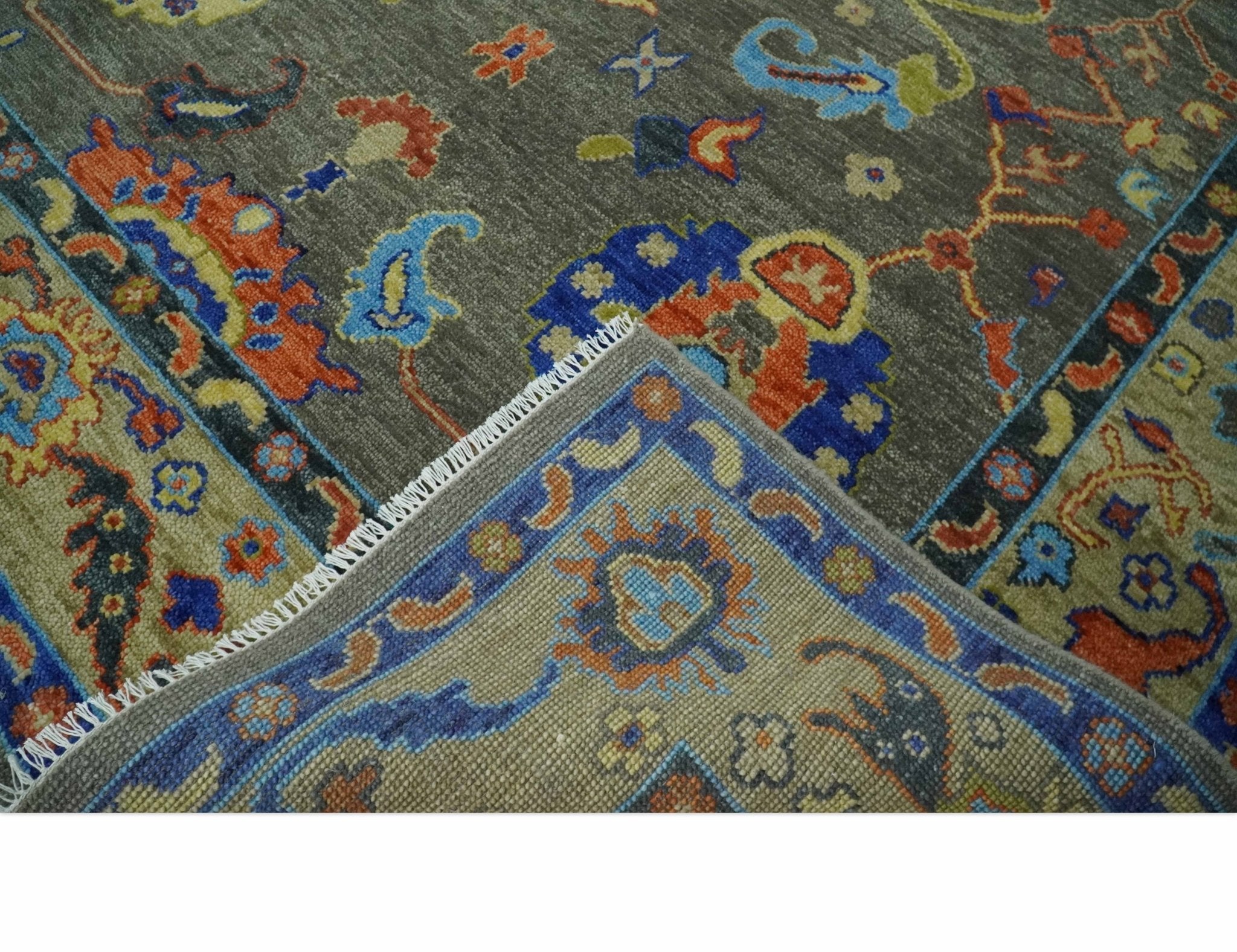 6x9, 8x10, 9x12, 10x14 and 12x15 Wool Traditional Persian Gray and Beige Vibrant Colorful Hand knotted Oushak Area Rug | TRDCP1073 - The Rug Decor