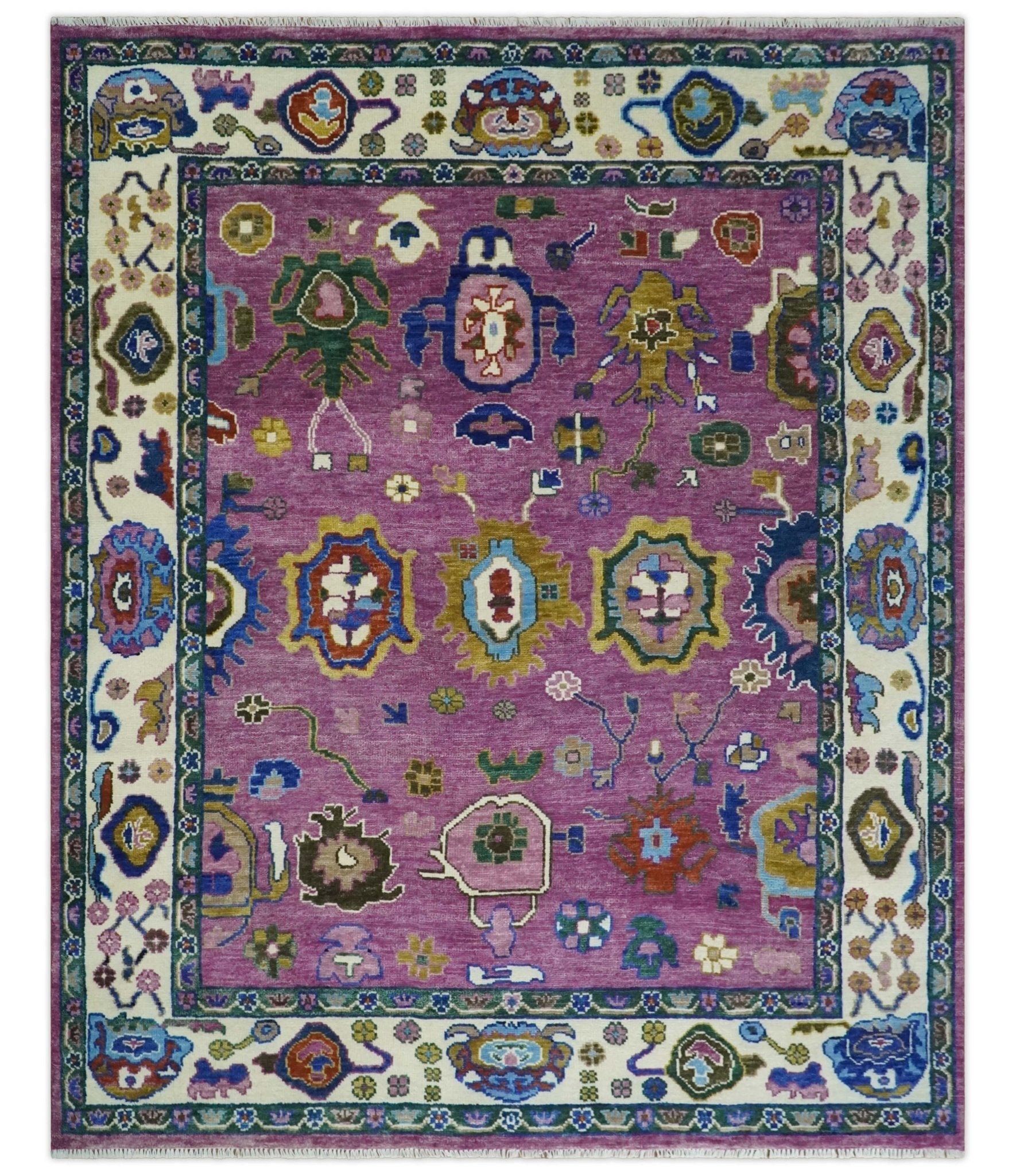 6x9, 8x10, 9x12, 10x14 and 12x15 Wool Traditional Persian Purple and Ivory Vibrant Colorful Hand knotted Oushak Area Rug | TRDCP1065 - The Rug Decor