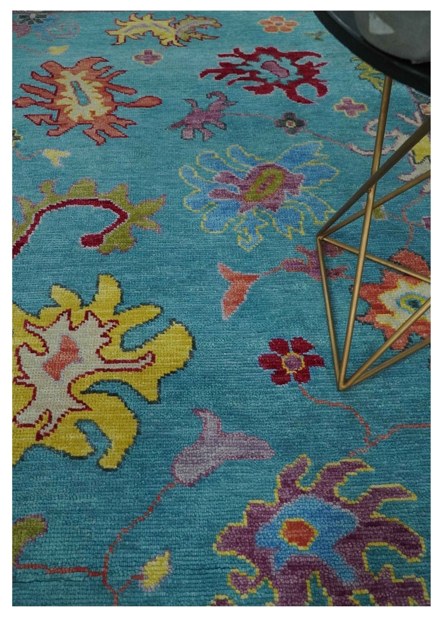 6x9, 8x10, 9x12, 10x14 and 12x15 Wool Traditional Persian Teal and Ivory Vibrant Colorful Hand knotted Oushak Area Rug | TRDCP1069 - The Rug Decor