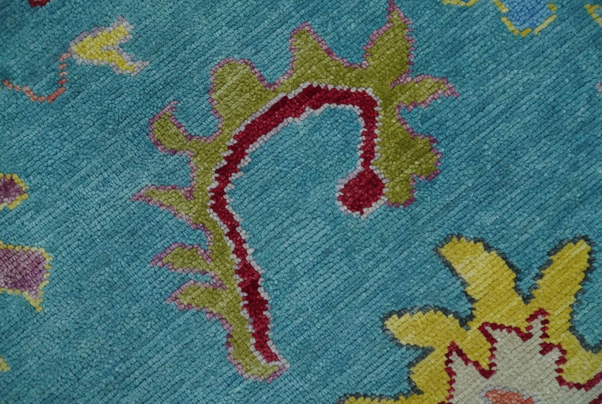 6x9, 8x10, 9x12, 10x14 and 12x15 Wool Traditional Persian Teal and Ivory Vibrant Colorful Hand knotted Oushak Area Rug | TRDCP1069 - The Rug Decor