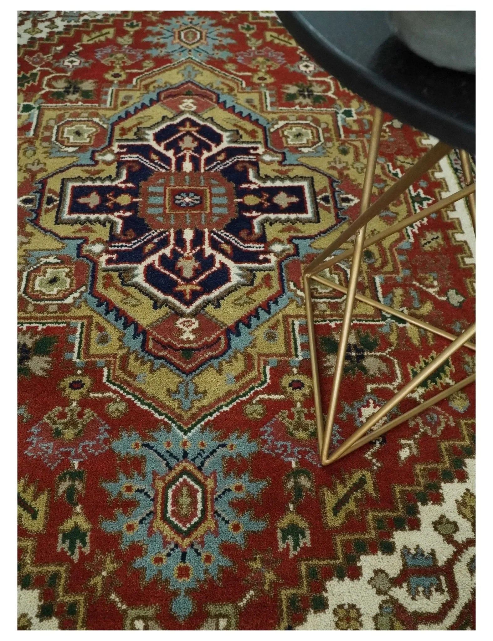 6x9 and runner Traditional Blue, Rust and Ivory Hand knotted wool Area Rug - The Mayfair Hall