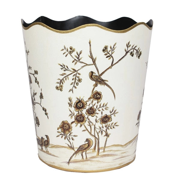 Ivory/Gold Scalloped Wastepaper Basket - The Mayfair Hall