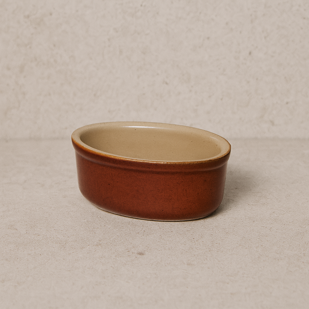 Vintage French Stoneware Oval Mauviette Dish-- (0.125 L)-- Brown