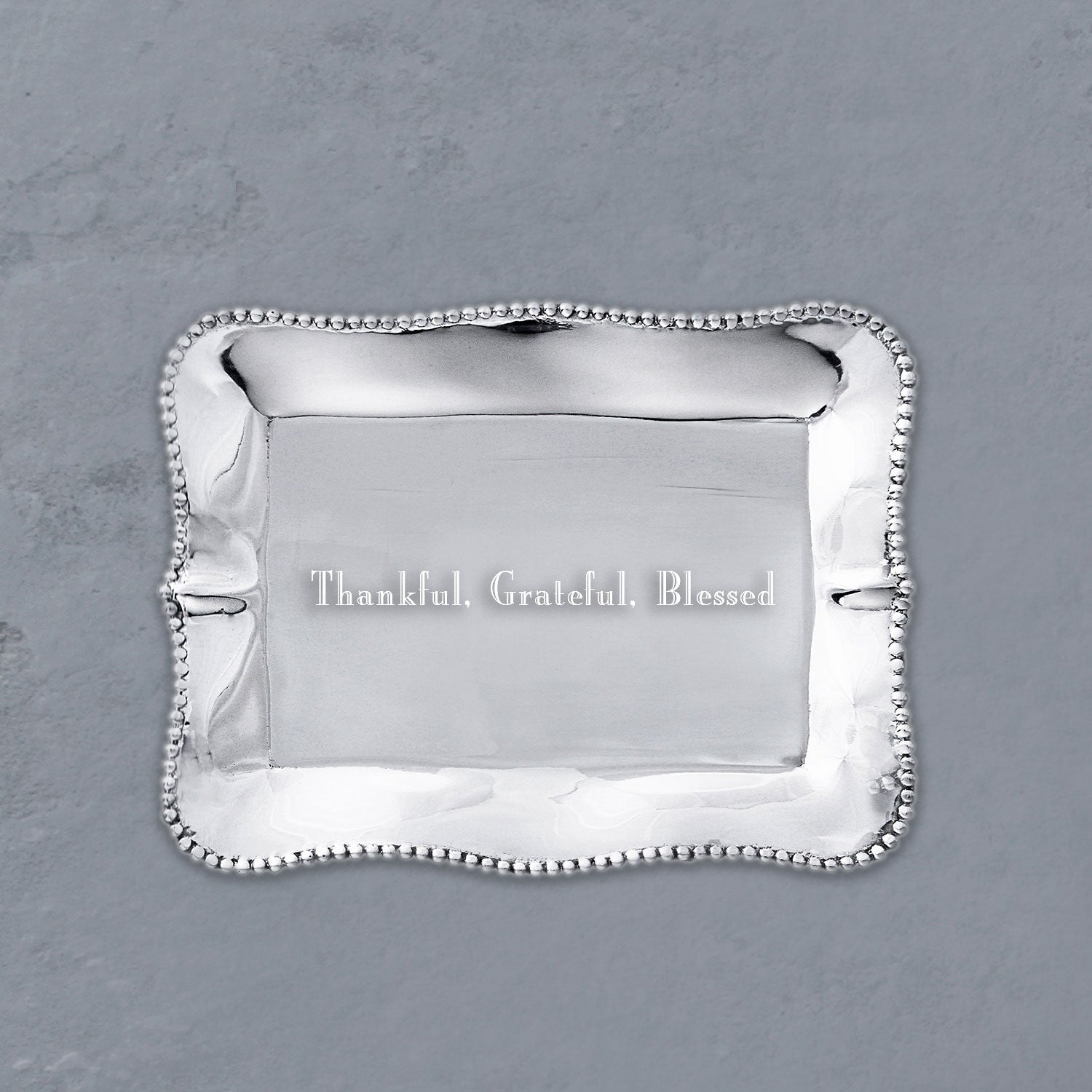 GIFTABLES Pearl Denisse Rectangular Engraved Tray "Thankful, Grateful, Blessed"