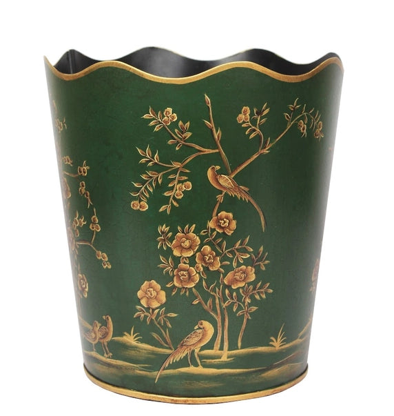 Moss Green/Gold Scalloped Wastepaper Basket - The Mayfair Hall