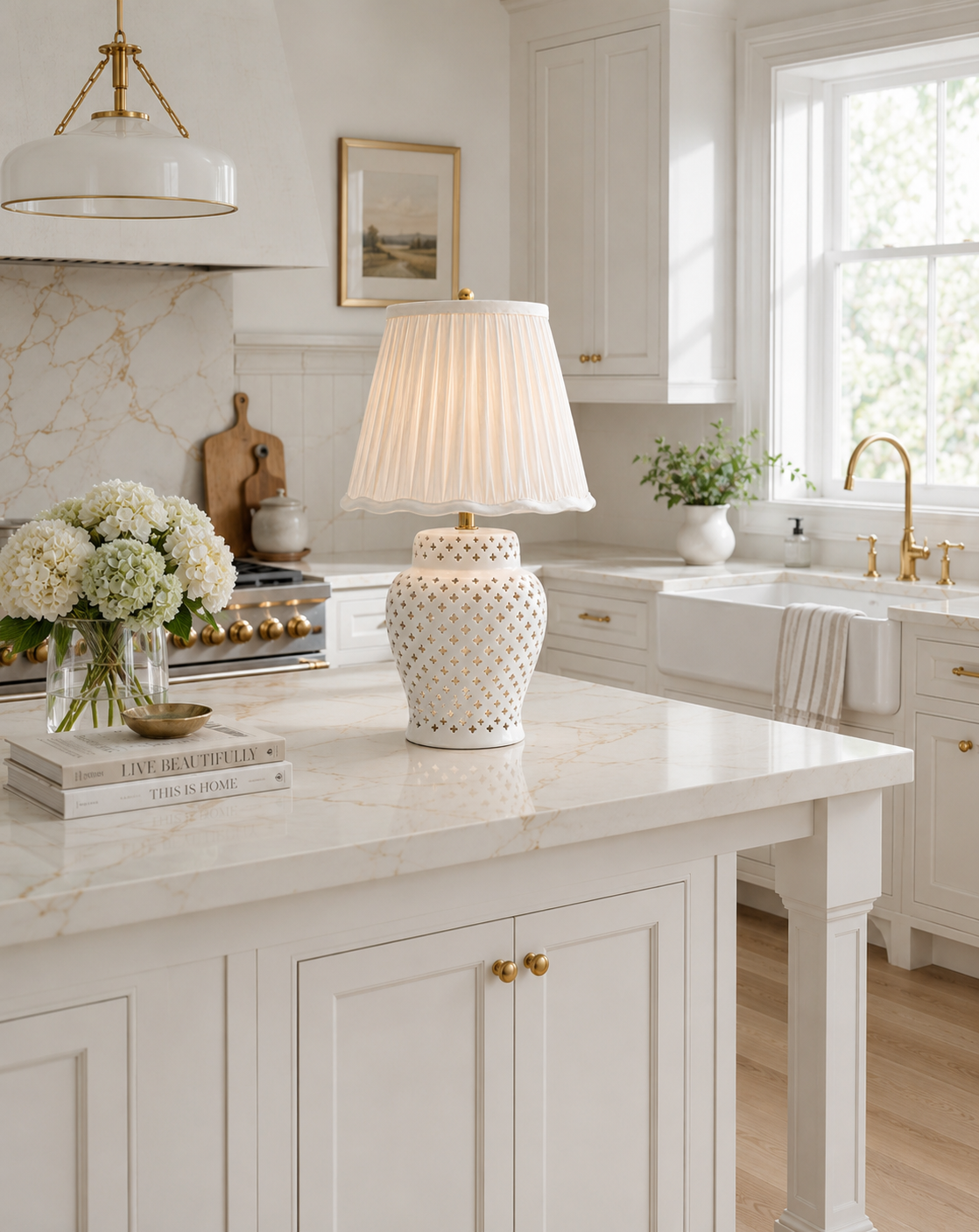 Ivory Pierced Diamond Porcelain Rechargeable Lamp (2 Sizes)