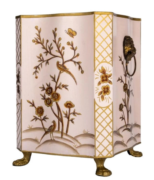 Scalloped Chinoiserie Wastepaper Basket in Pink/Gold - The Mayfair Hall