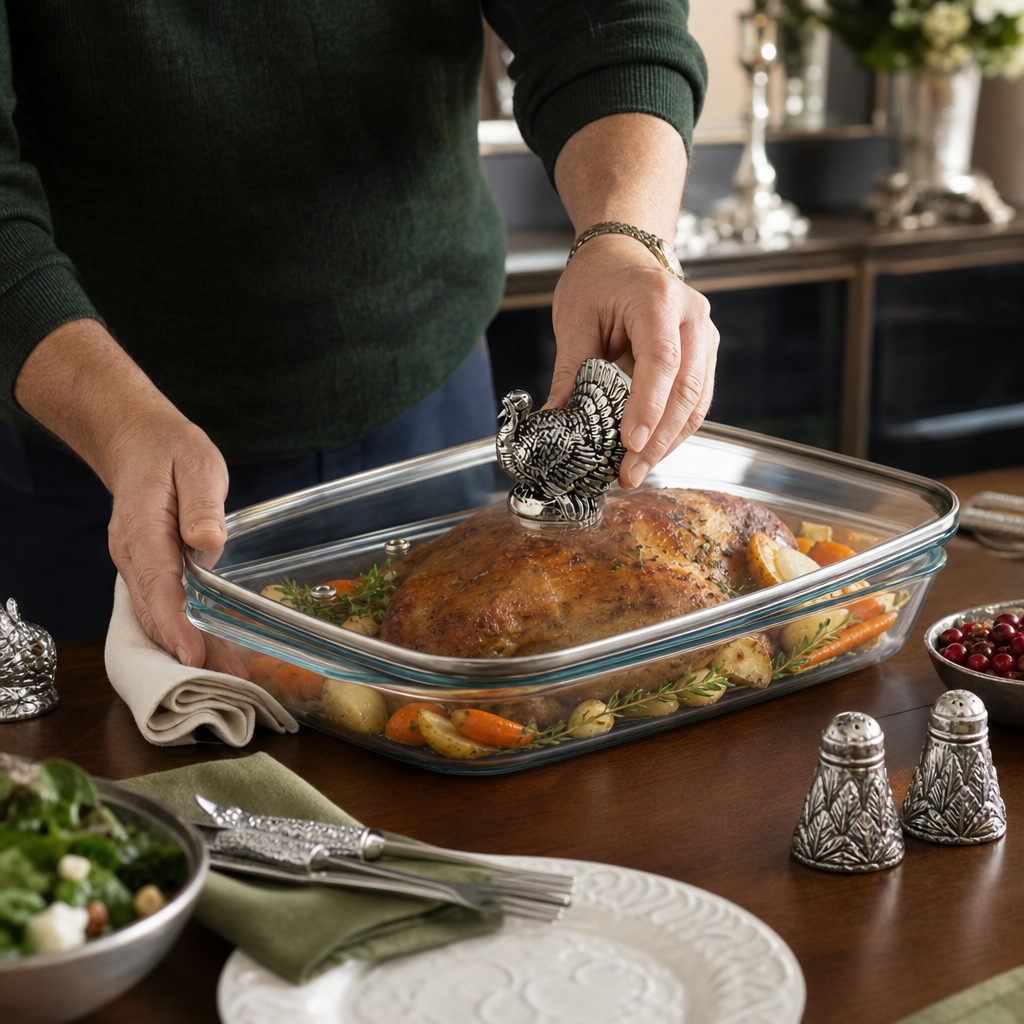 Turkey Lid with Pyrex 3 quart Baking Dish