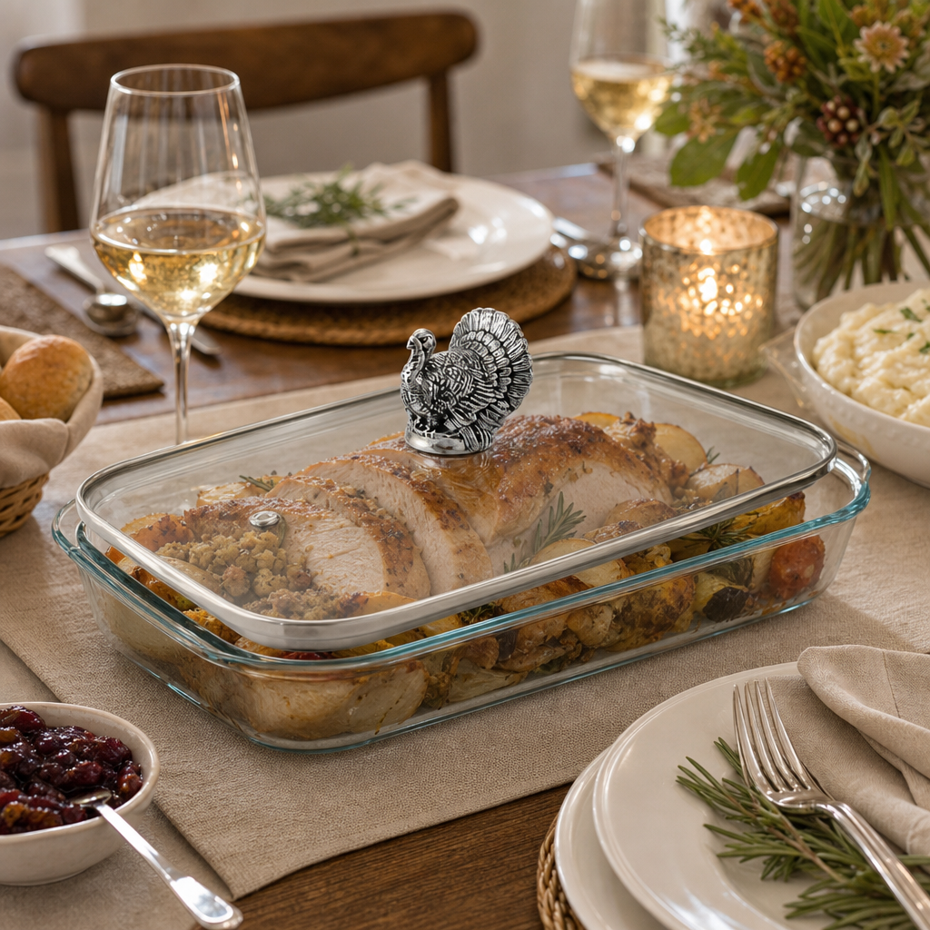 Turkey Lid with Pyrex 3 quart Baking Dish