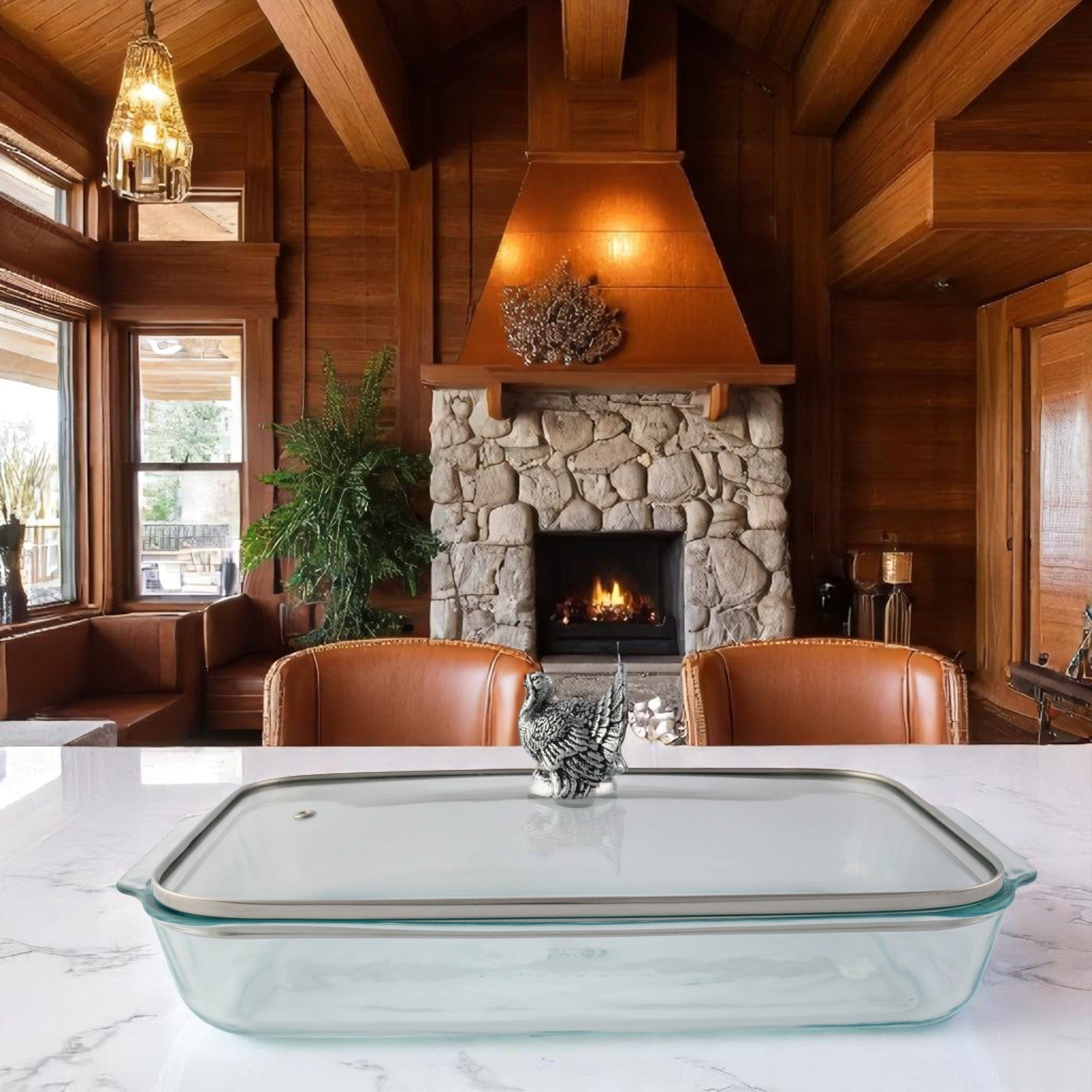 Turkey Lid with Pyrex 3 quart Baking Dish