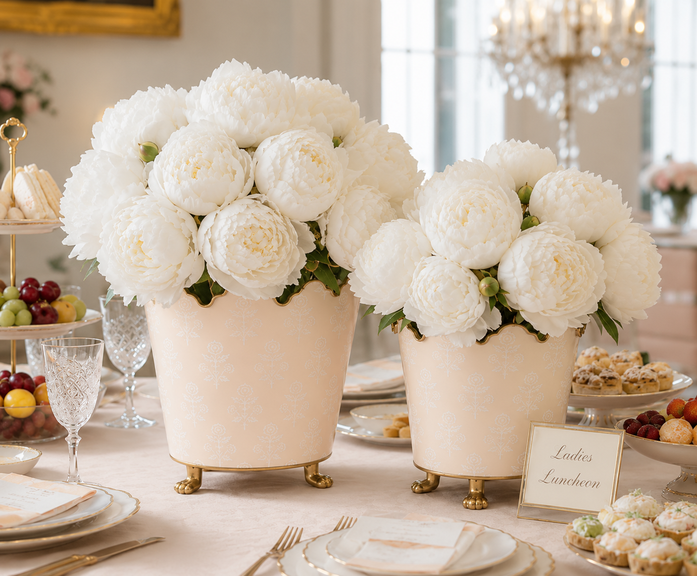 Pale Peach FLORAL SCALLOPED PLANTER (2 Sizes)