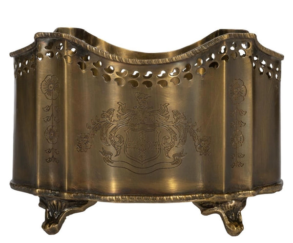 Fabulous Antique Brass Pierced/Etched Planter - The Mayfair Hall