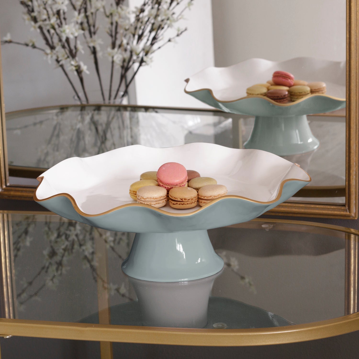 ENCANTO Carola Pedestal Cake Plate (Slate and White)