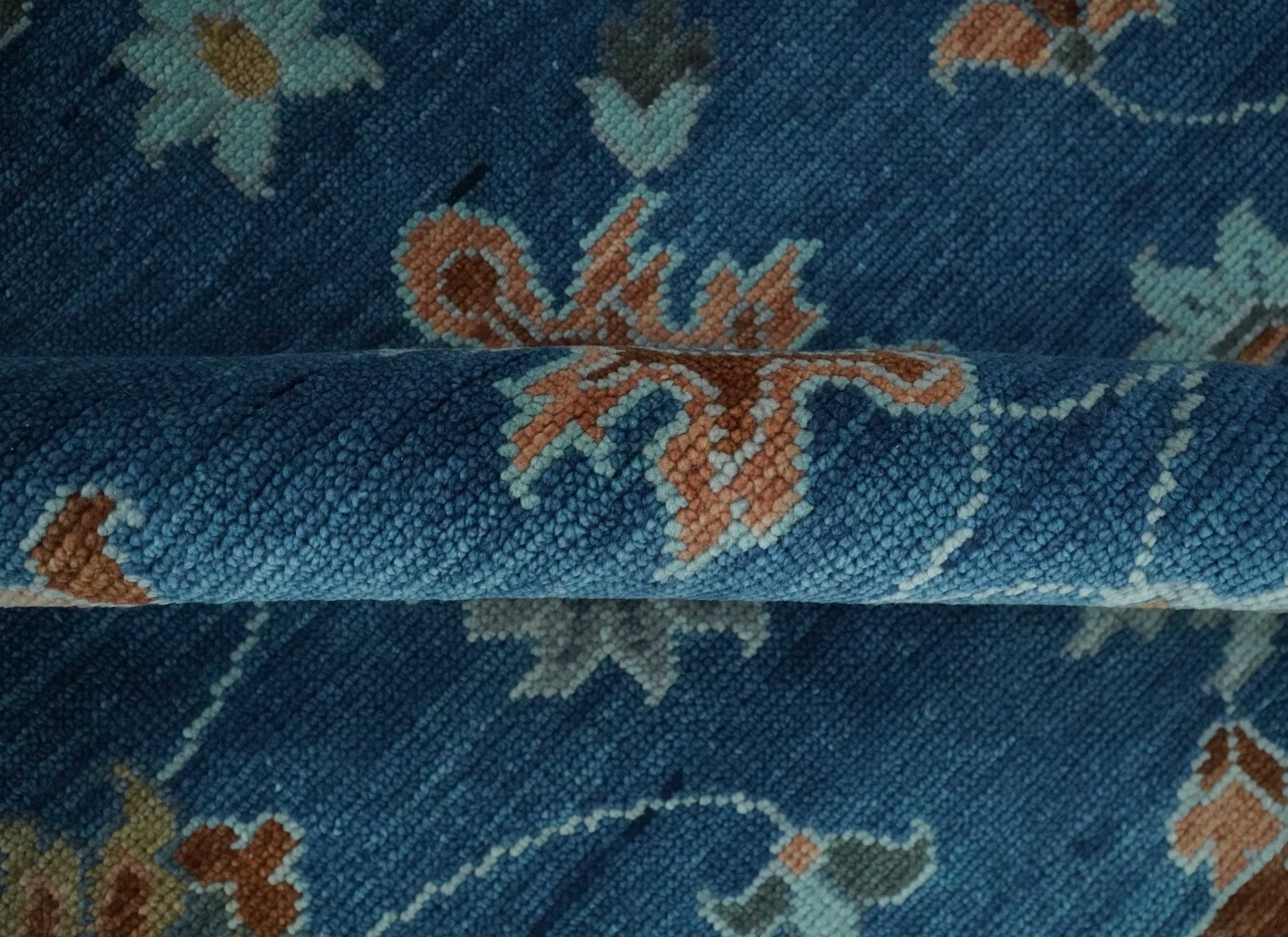 8x10, 9x12, 10x14 and 12x15 Blue, Rust and Aqua Hand Knotted Floral Oushak Wool Rug | NT20 - The Rug Decor