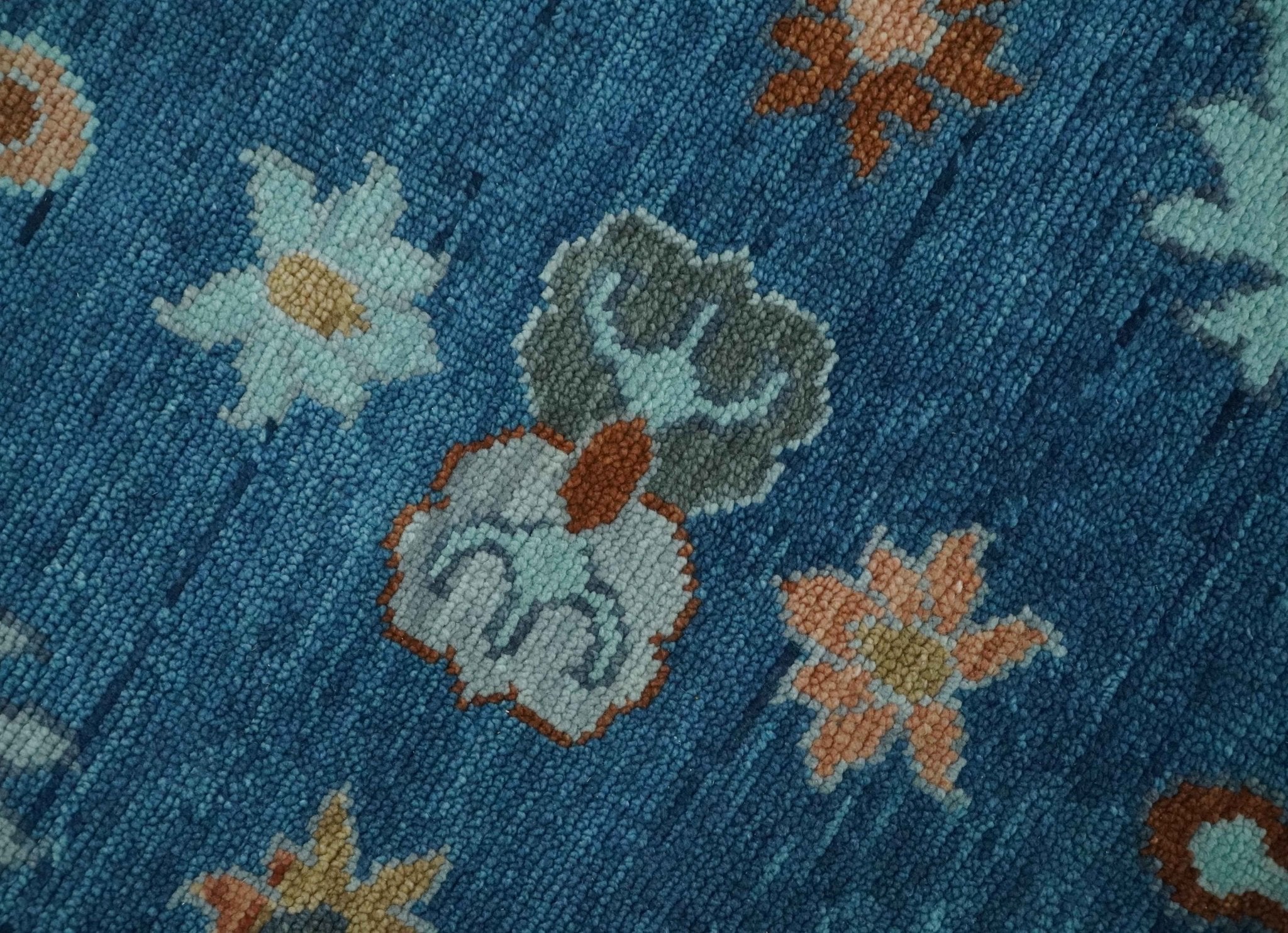 8x10, 9x12, 10x14 and 12x15 Blue, Rust and Aqua Hand Knotted Floral Oushak Wool Rug | NT20 - The Rug Decor