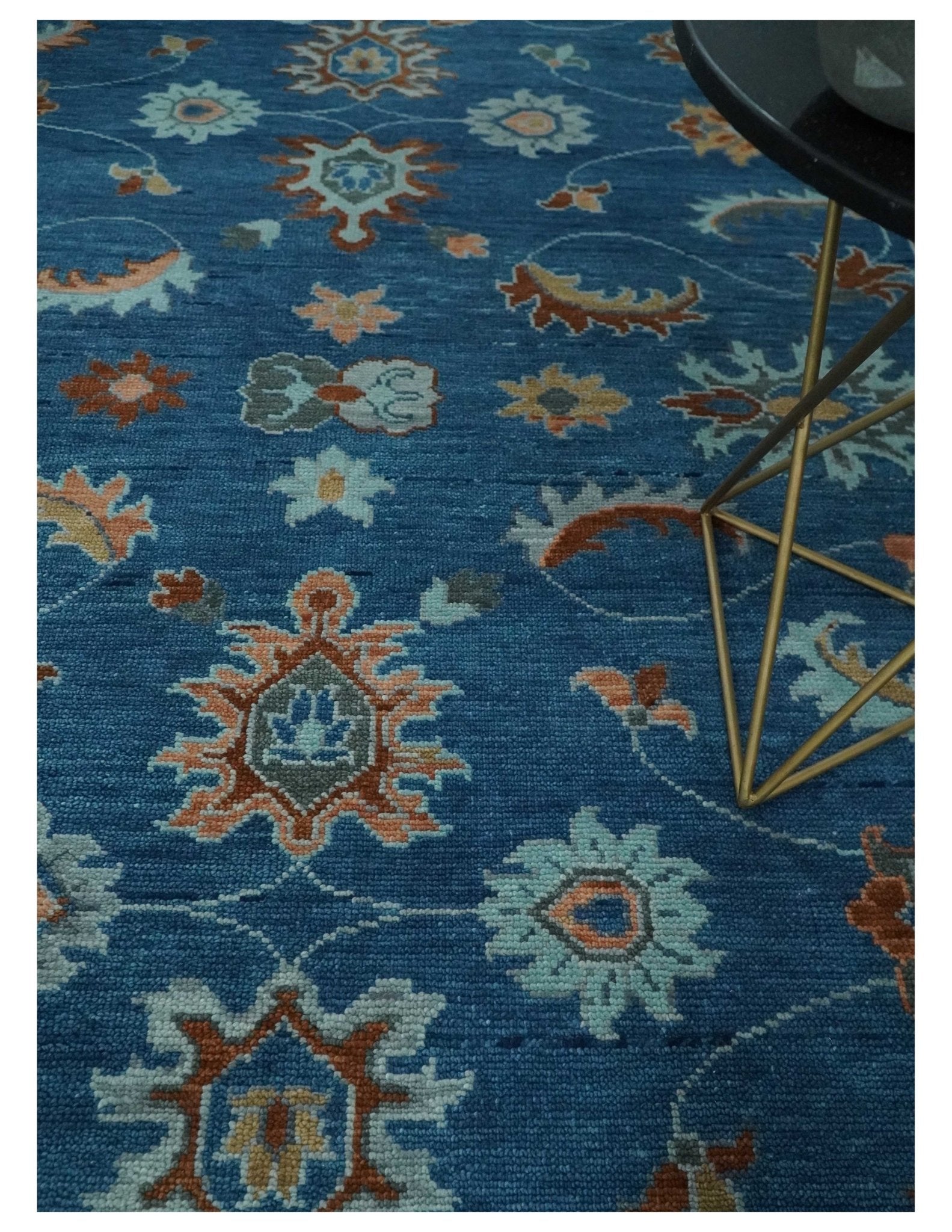 8x10, 9x12, 10x14 and 12x15 Blue, Rust and Aqua Hand Knotted Floral Oushak Wool Rug | NT20 - The Rug Decor