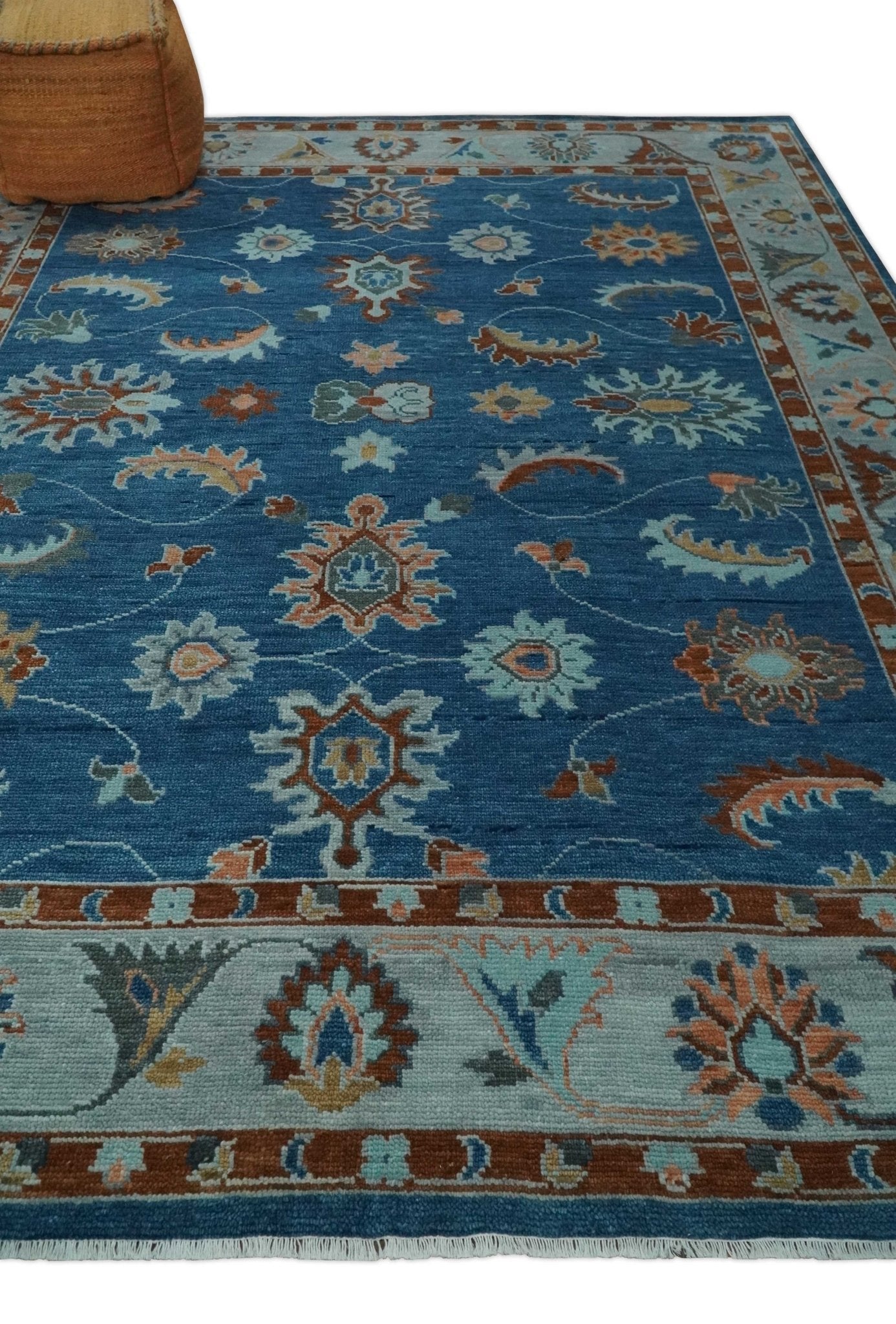 8x10, 9x12, 10x14 and 12x15 Blue, Rust and Aqua Hand Knotted Floral Oushak Wool Rug | NT20 - The Rug Decor