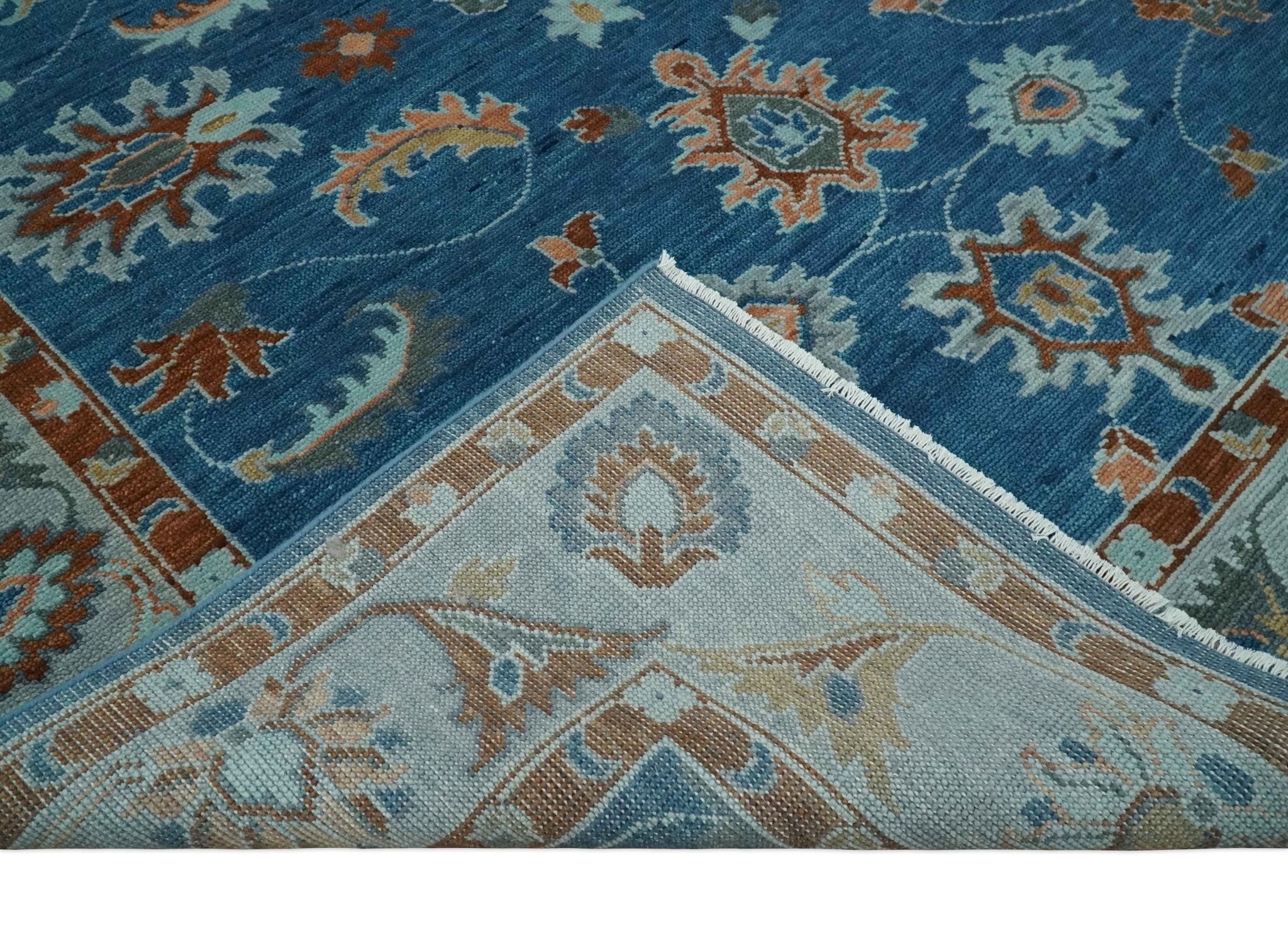 8x10, 9x12, 10x14 and 12x15 Blue, Rust and Aqua Hand Knotted Floral Oushak Wool Rug | NT20 - The Rug Decor