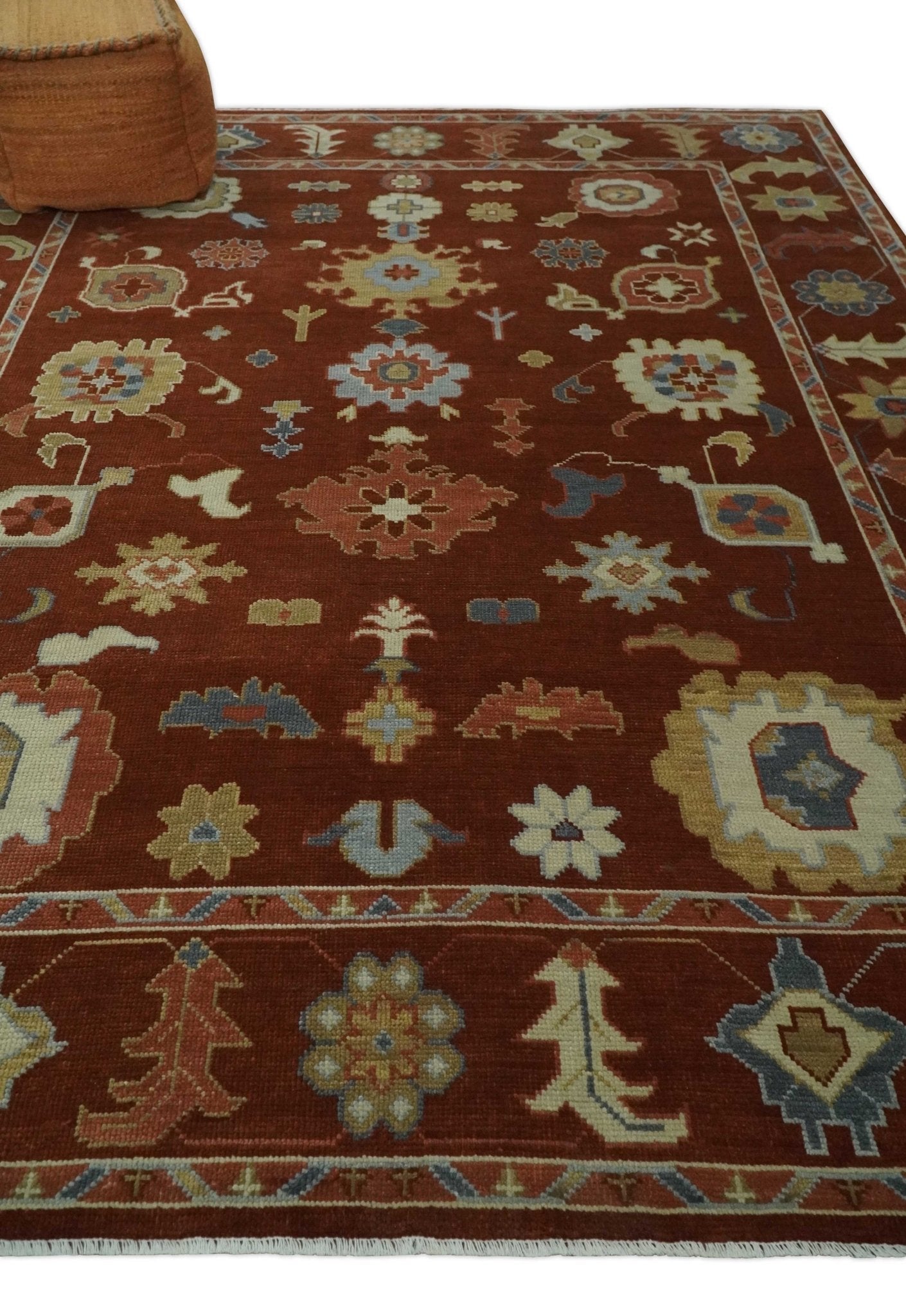 8x10, 9x12, 10x14 and 12x15 Hand Knotted Rust and Beige Traditional Persian Oushak Wool Rug | NT17 - The Rug Decor
