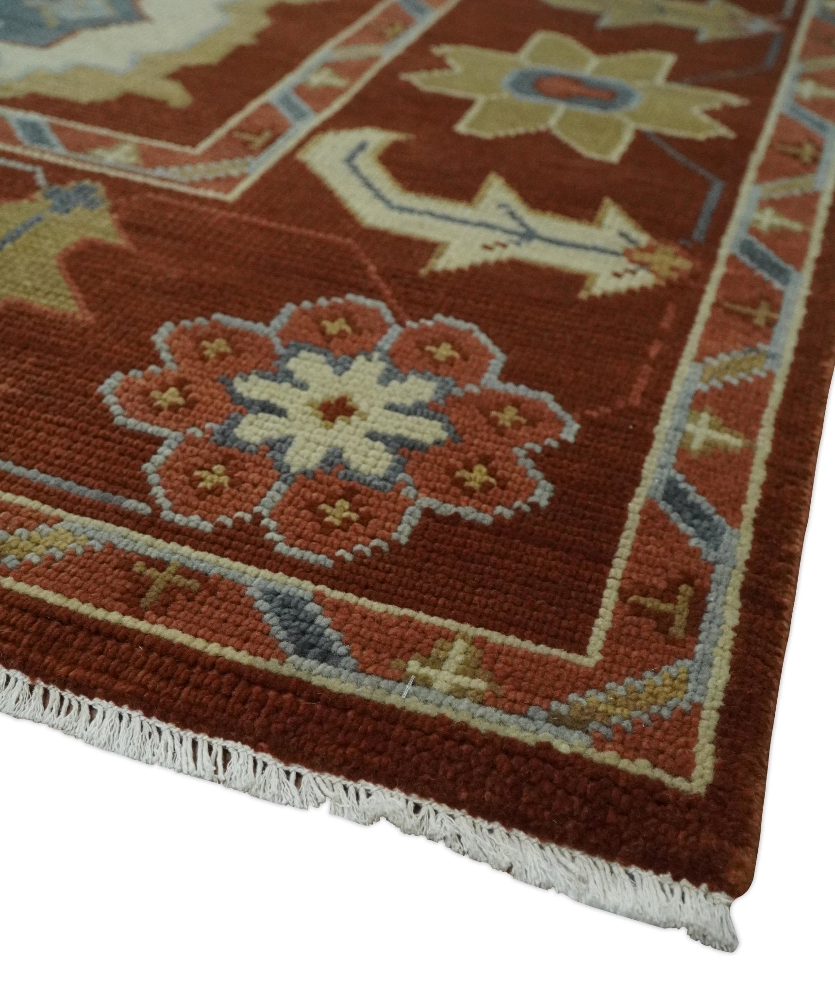 8x10, 9x12, 10x14 and 12x15 Hand Knotted Rust and Beige Traditional Persian Oushak Wool Rug | NT17 - The Rug Decor