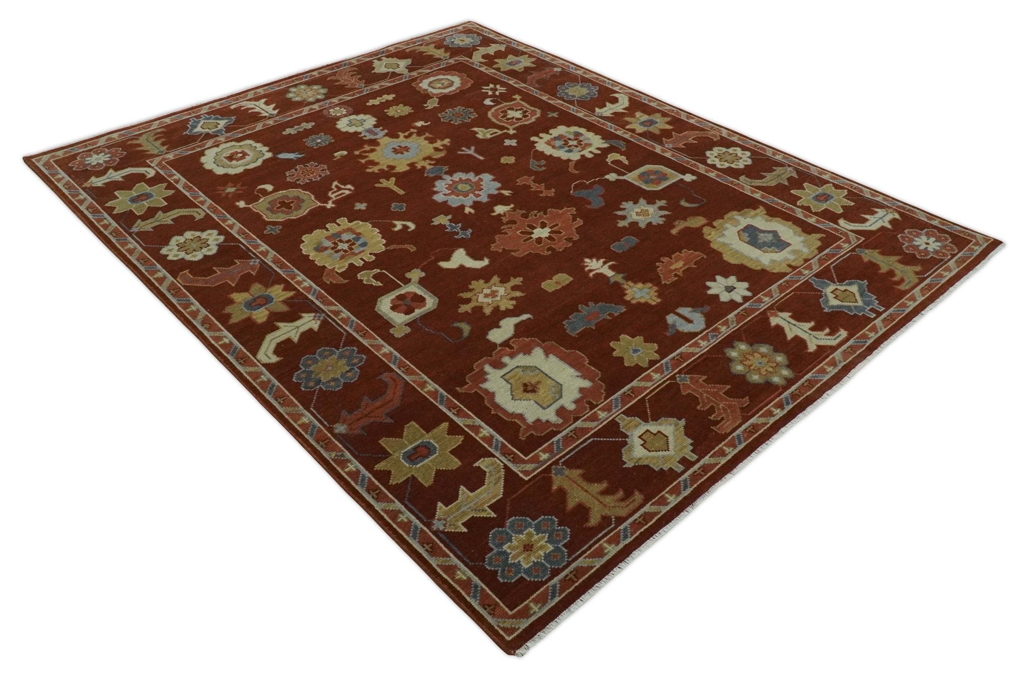 8x10, 9x12, 10x14 and 12x15 Hand Knotted Rust and Beige Traditional Persian Oushak Wool Rug | NT17 - The Rug Decor