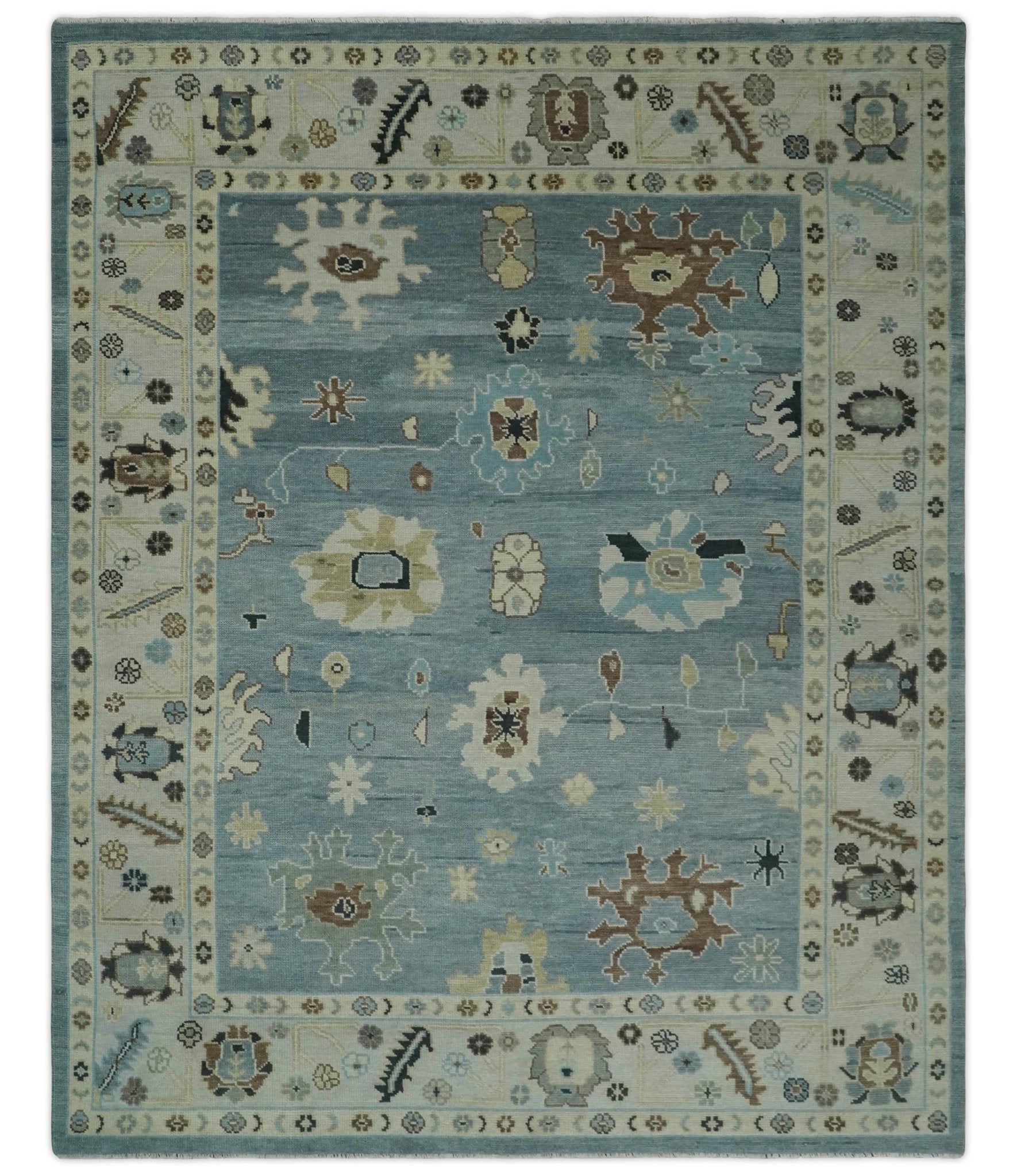 8x10, 9x12, 10x14 and 12x15 Hand Knotted Silver and Beige Traditional Oushak Vintage Wool Rug | NT40 - The Rug Decor