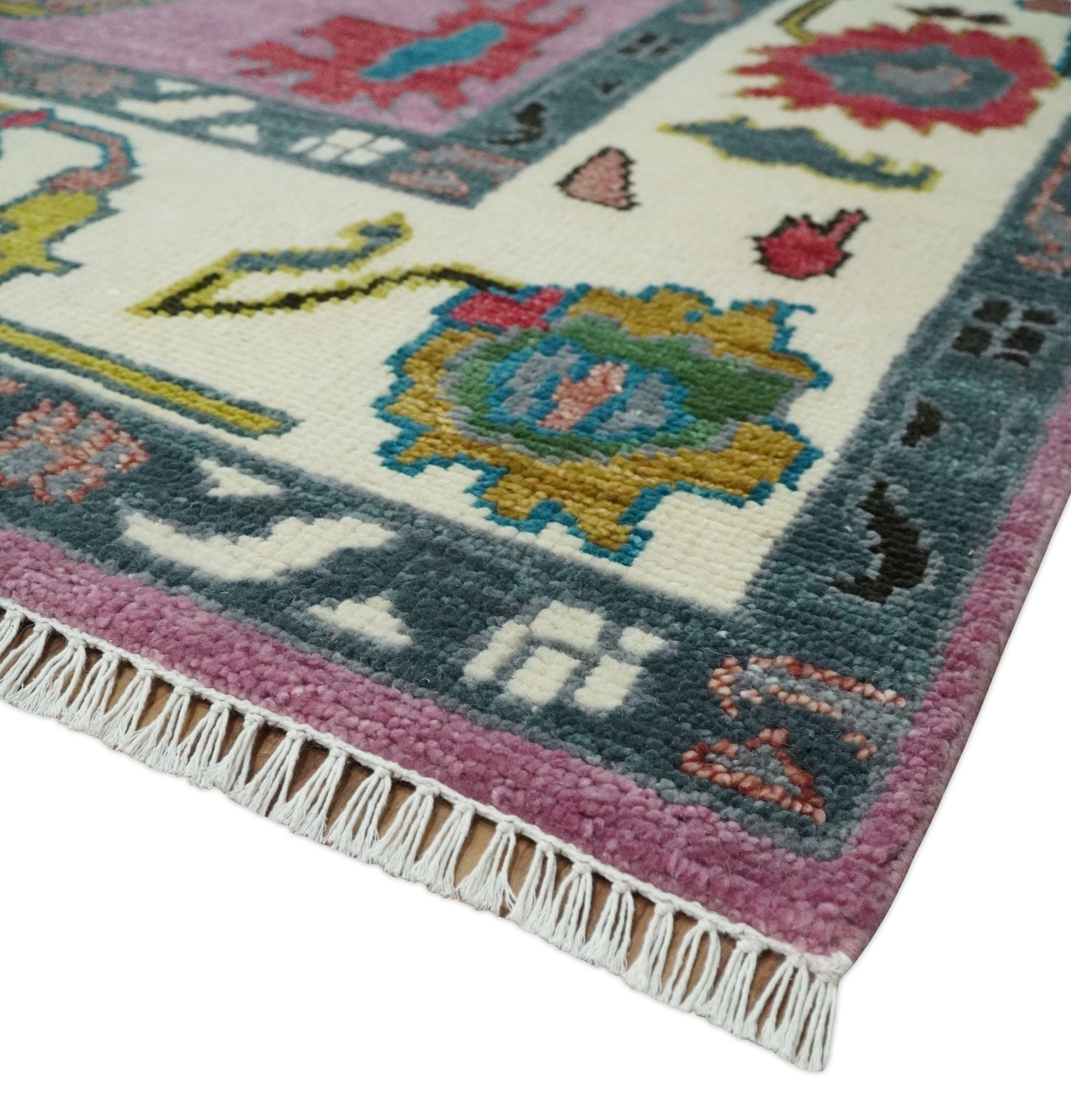 8x10, 9x12, 10x14 and 12x15 Wool Traditional Persian Purple and Ivory Vibrant Colorful Hand knotted Oushak Area Rug | TRDCP1125 - The Rug Decor