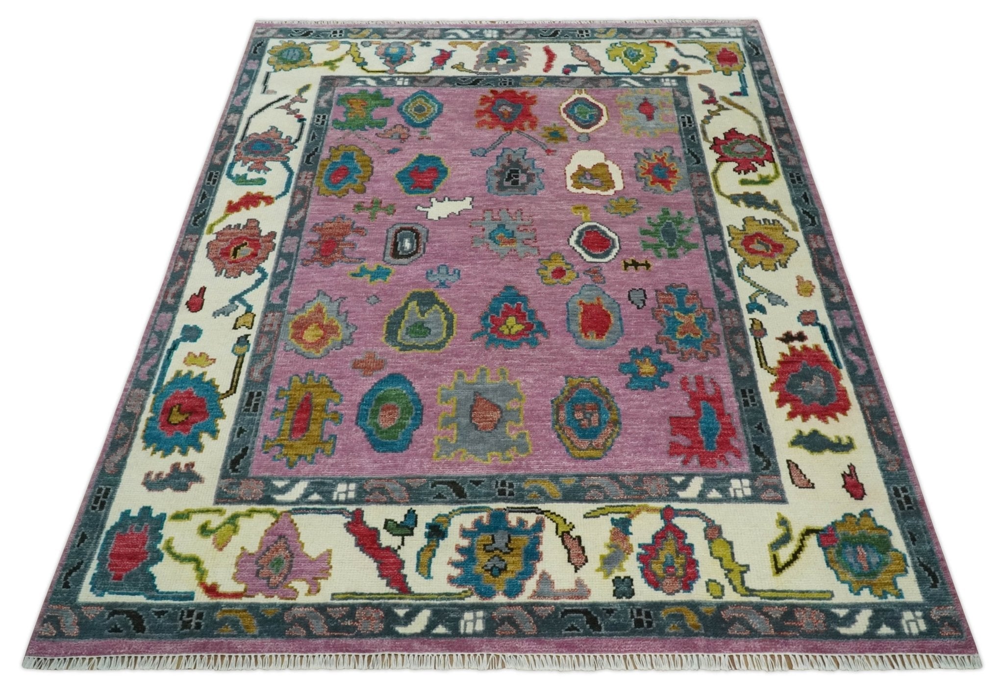 8x10, 9x12, 10x14 and 12x15 Wool Traditional Persian Purple and Ivory Vibrant Colorful Hand knotted Oushak Area Rug | TRDCP1125 - The Rug Decor