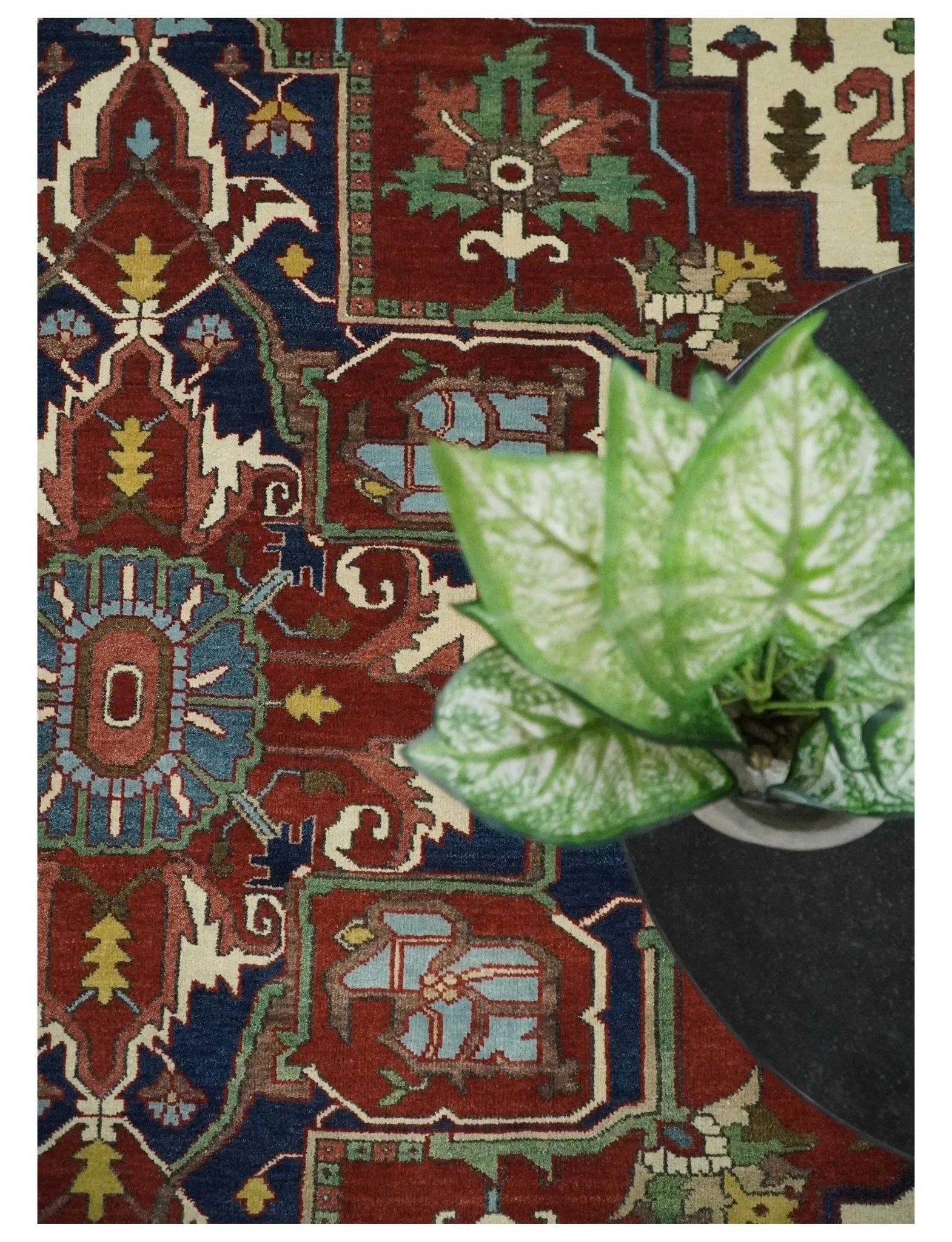 8x10 and 9x12 Fine Hand Knotted Blue, Ivory and Rust Traditional Vintage Heriz Serapi Antique Wool Rug | TRDCP470