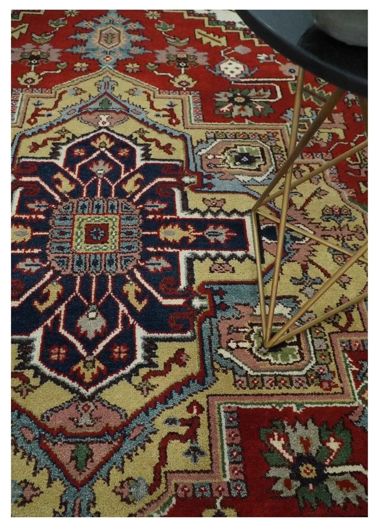 8x10 and 9x12 Hand Knotted Brown, Mustard, Ivory and Blue Traditional Wool Area Rug - The Mayfair Hall