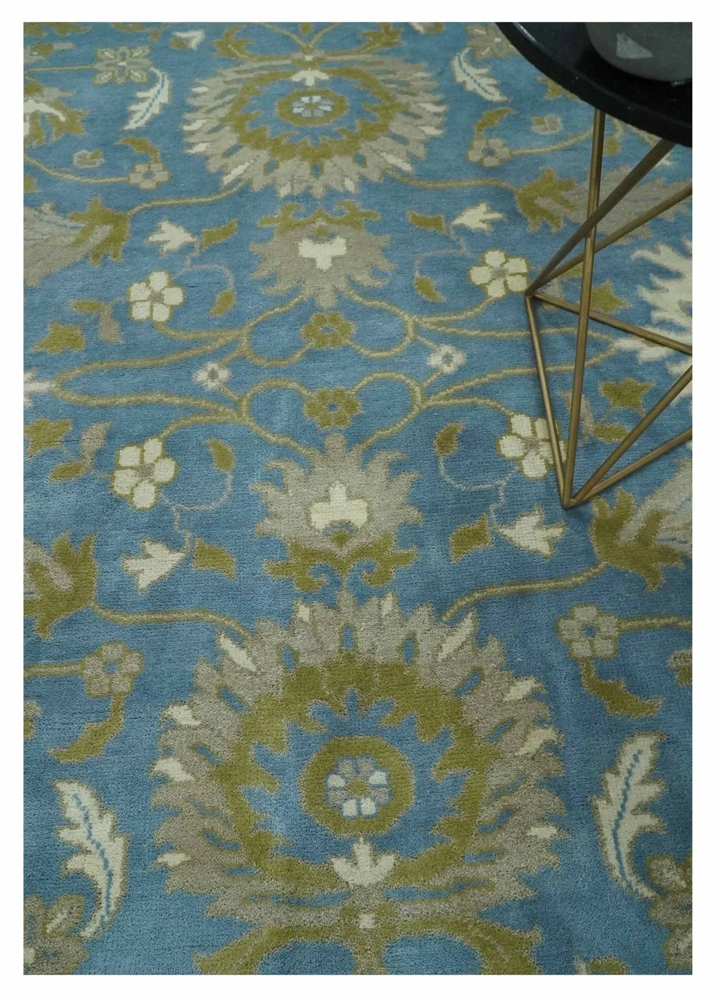 8x10 Blue, Ivory and Olive Hand Knotted Heriz Serapi Floral Area Rug | TRDCP1181810 - The Mayfair Hall
