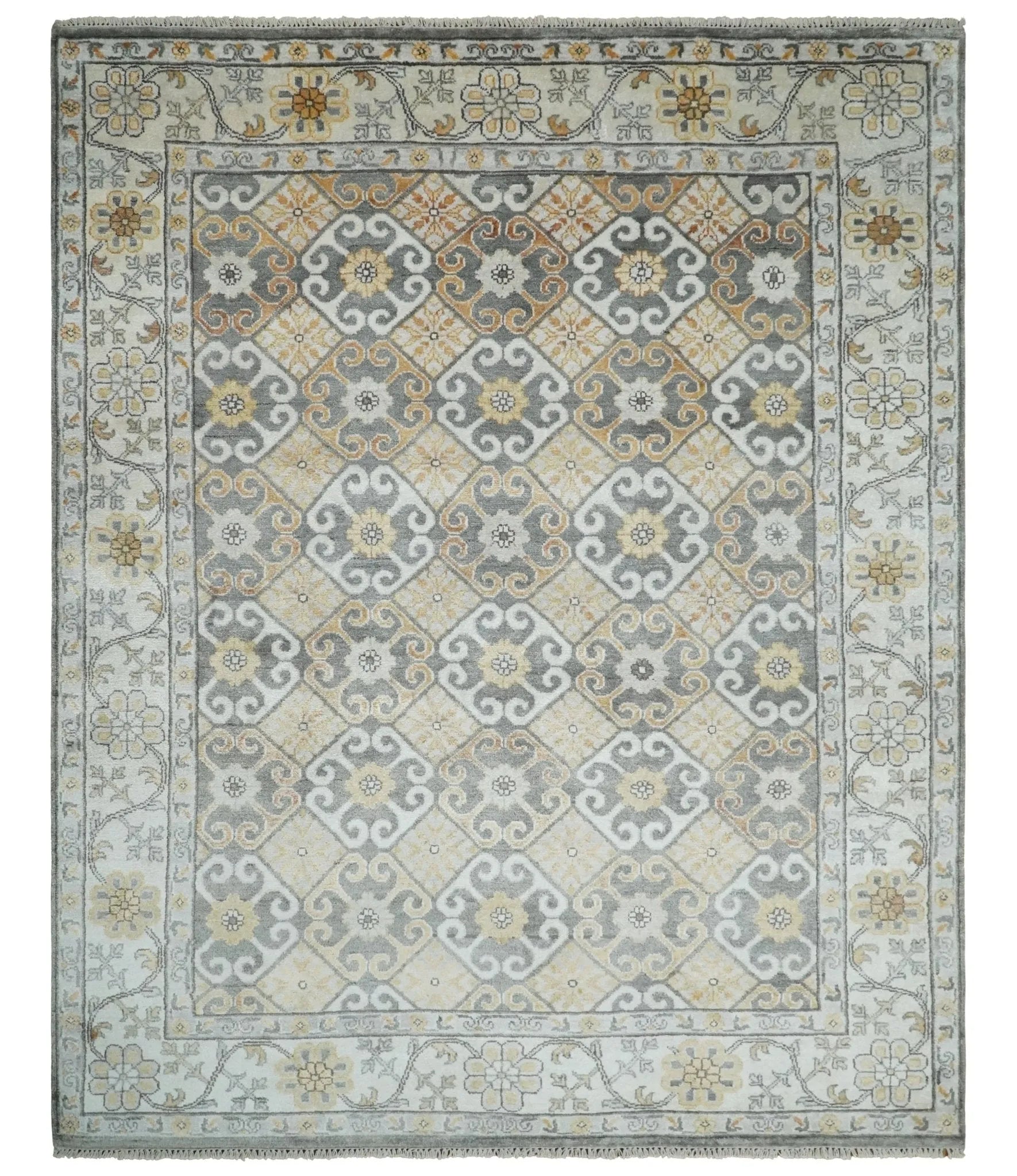 8x10 Fine Hand Knotted Camel and Beige Traditional Vintage Persian Style Antique Silk Rug | TRDCP536810