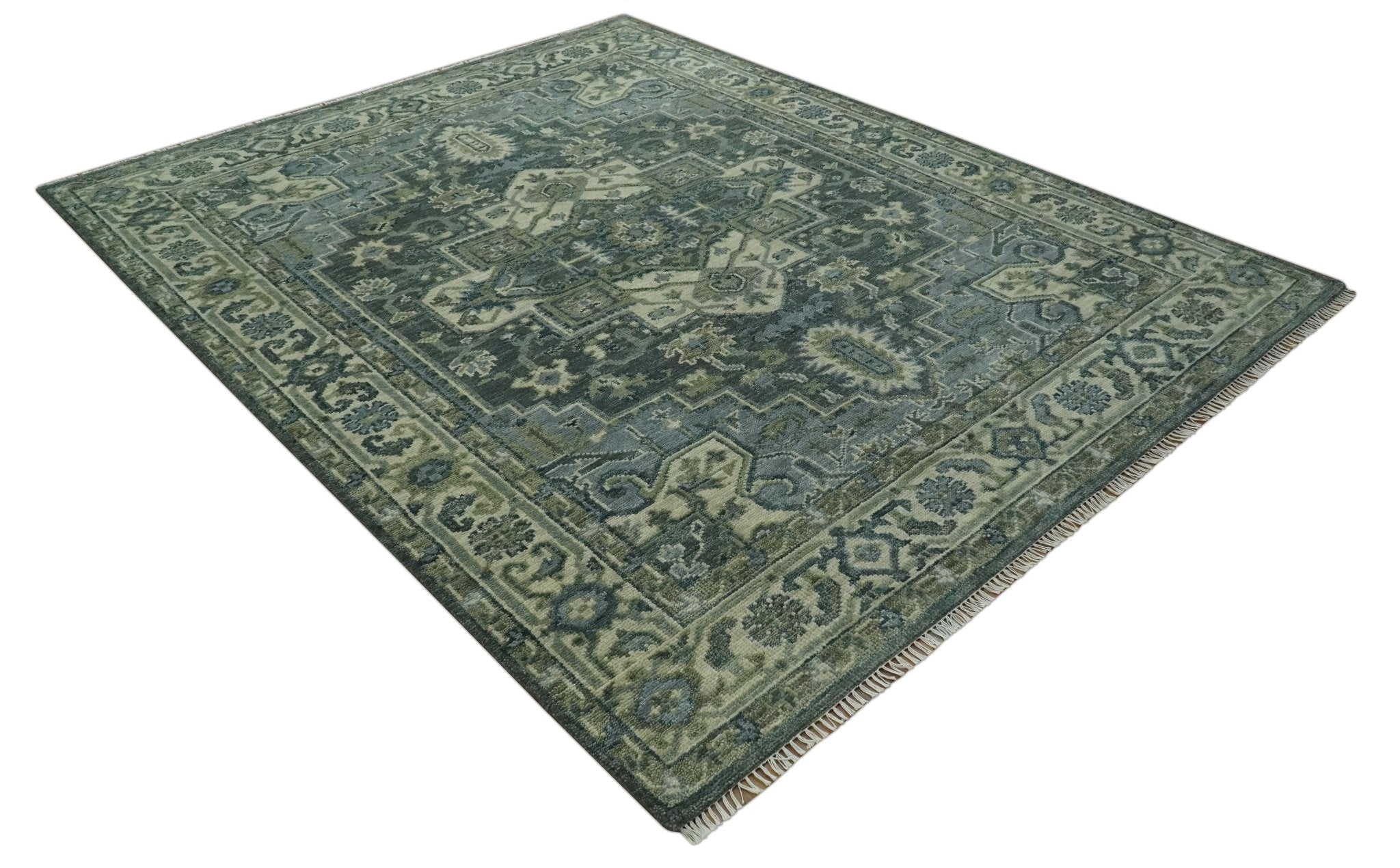 8x10 Hand Knotted Ivory, and Shades of Gray Traditional wool rug - The Rug Decor