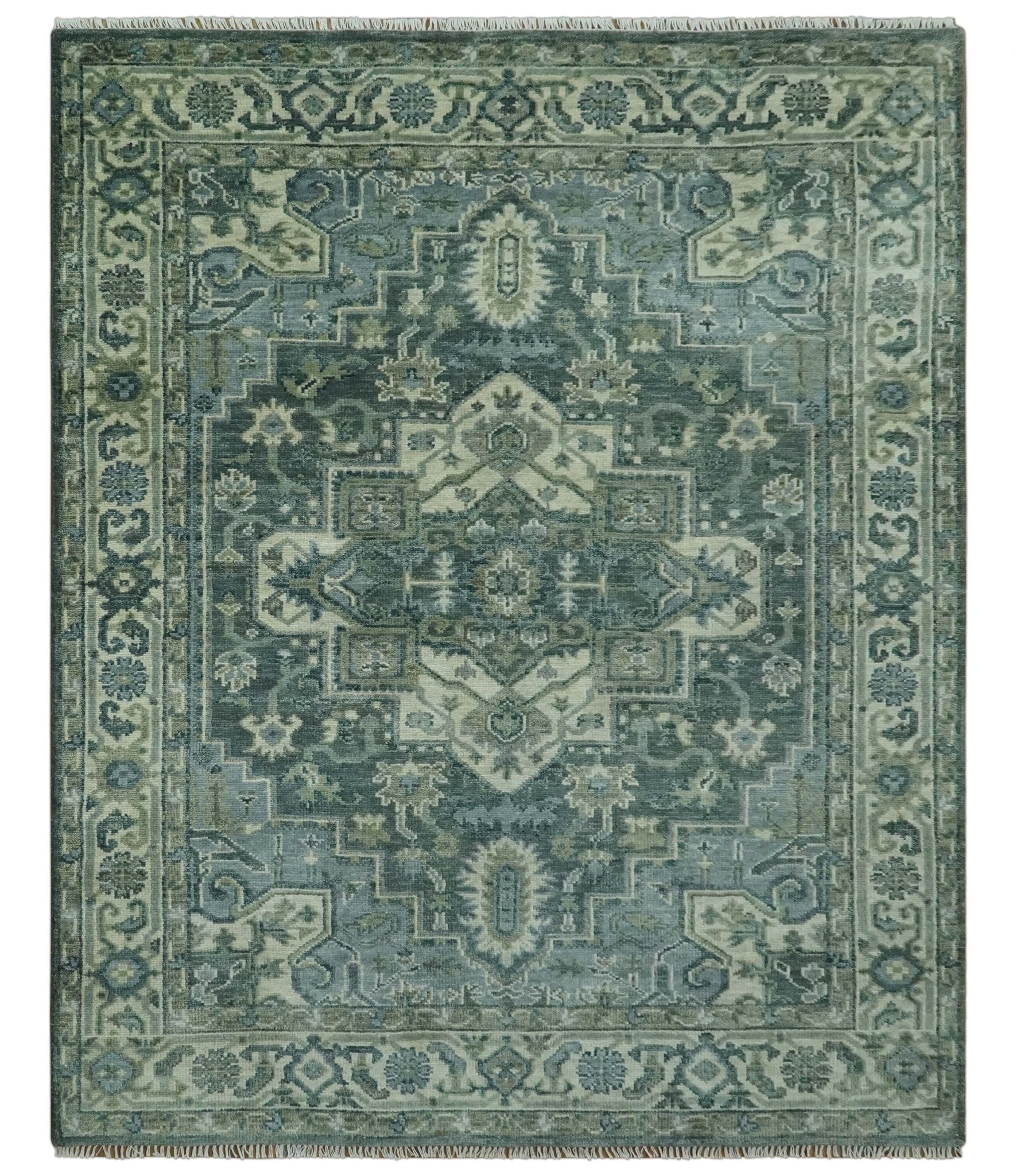 8x10 Hand Knotted Ivory, and Shades of Gray Traditional wool rug - The Rug Decor